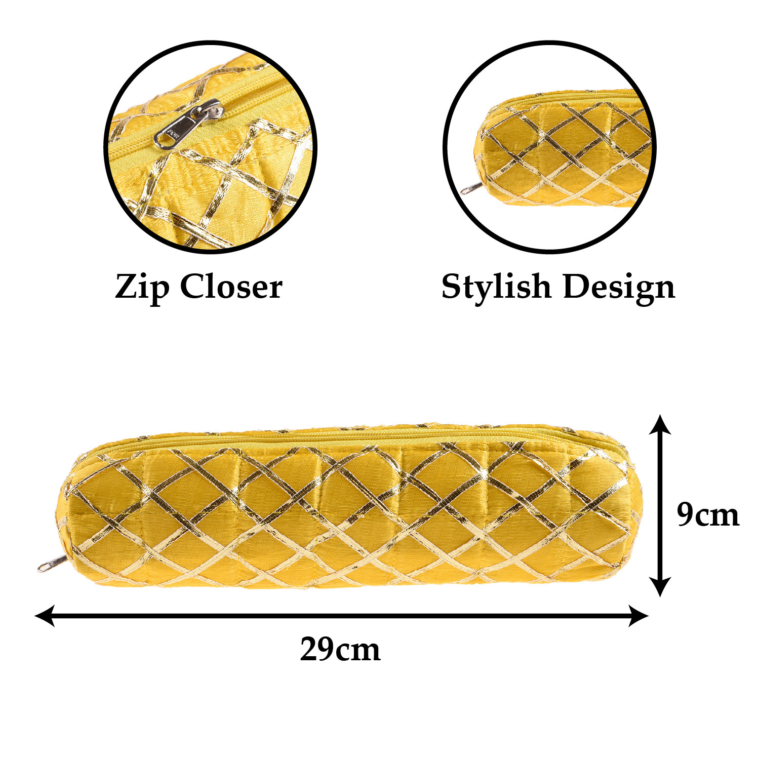 Kuber Industries Single Rod Bangle Box | Polyester Gota Check Design Watch Organizer | Travelling Bracelets Organizer with Zipper | Yellow
