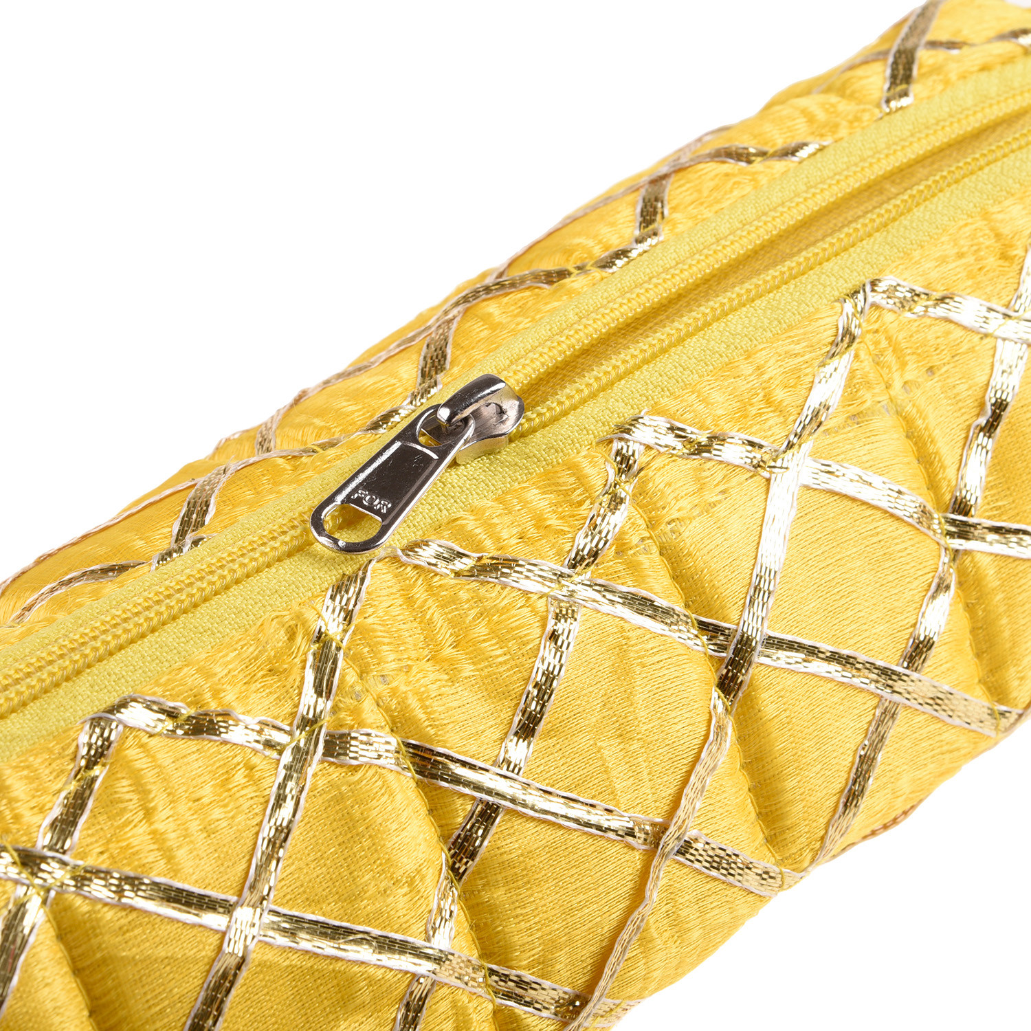 Kuber Industries Single Rod Bangle Box | Polyester Gota Check Design Watch Organizer | Travelling Bracelets Organizer with Zipper | Yellow