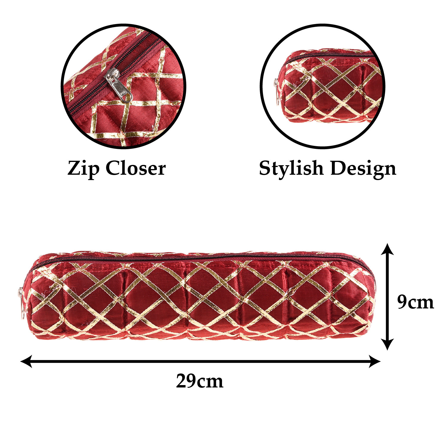 Kuber Industries Single Rod Bangle Box | Polyester Gota Check Design Watch Organizer | Travelling Bracelets Organizer with Zipper | Maroon