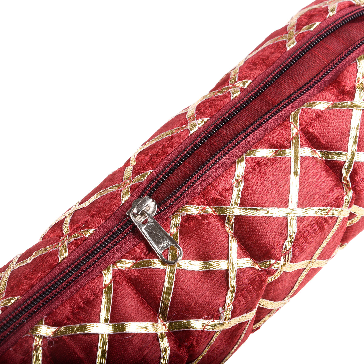 Kuber Industries Single Rod Bangle Box | Polyester Gota Check Design Watch Organizer | Travelling Bracelets Organizer with Zipper | Maroon