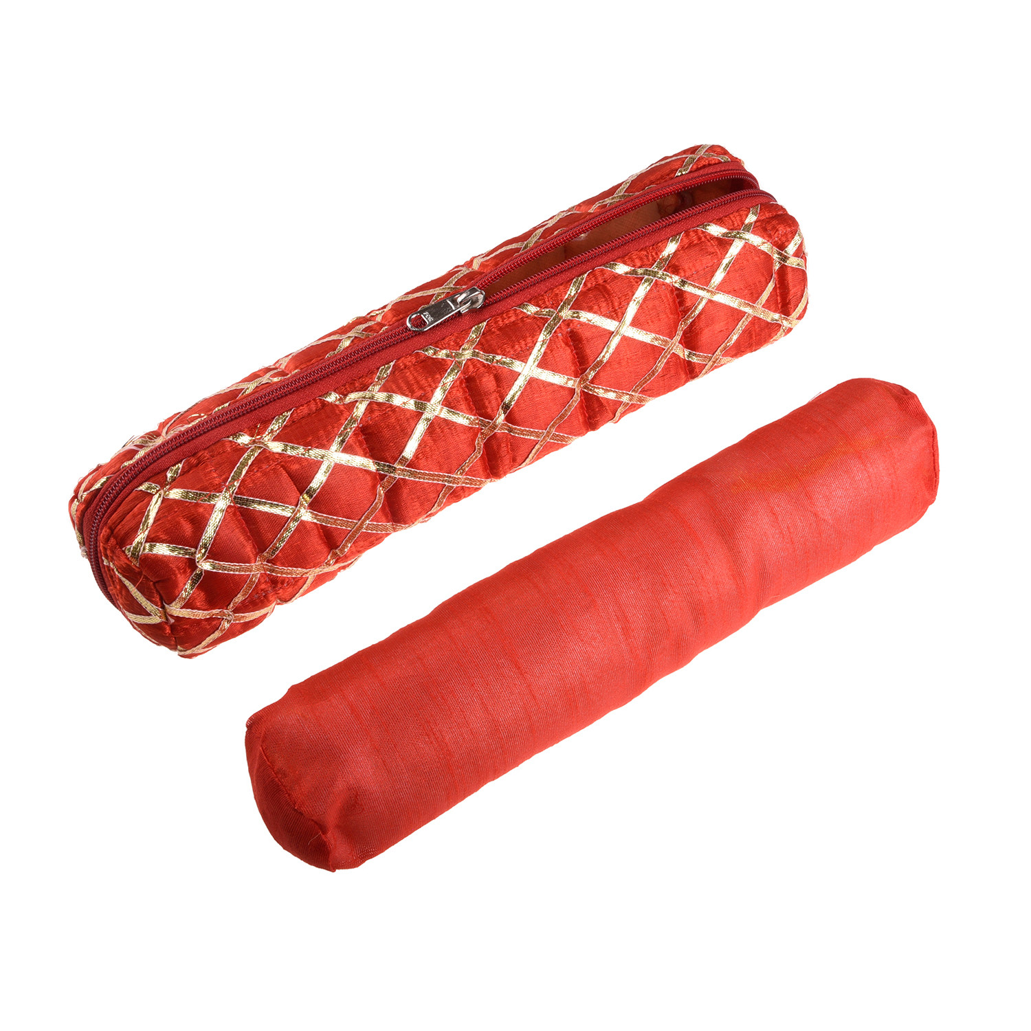Kuber Industries Single Rod Bangle Box | Polyester Gota Check Design Watch Organizer | Travelling Bracelets Organizer with Zipper | Red