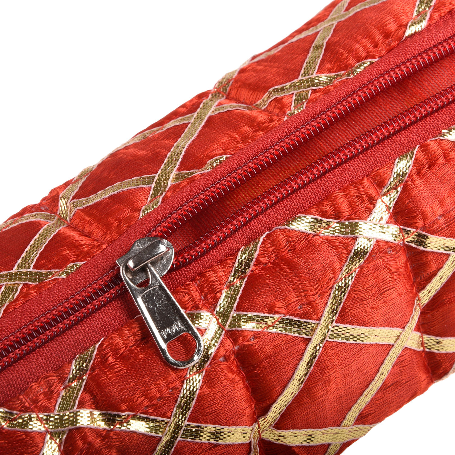 Kuber Industries Single Rod Bangle Box | Polyester Gota Check Design Watch Organizer | Travelling Bracelets Organizer with Zipper | Red