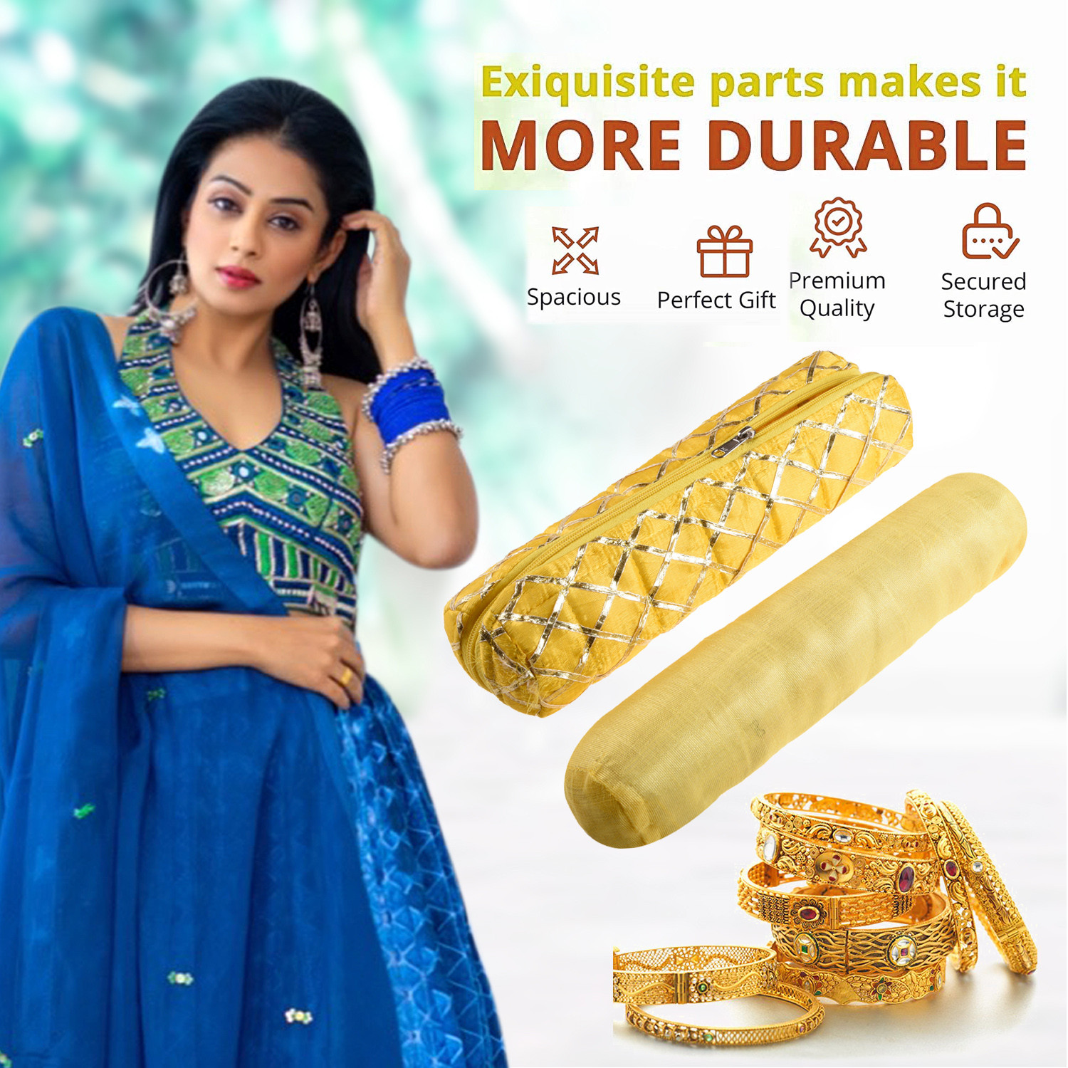 Kuber Industries Single Rod Bangle Box | Polyester Gota Check Design Watch Organizer | Travelling Bracelets Organizer with Zipper | Pack of 3 | Multicolor