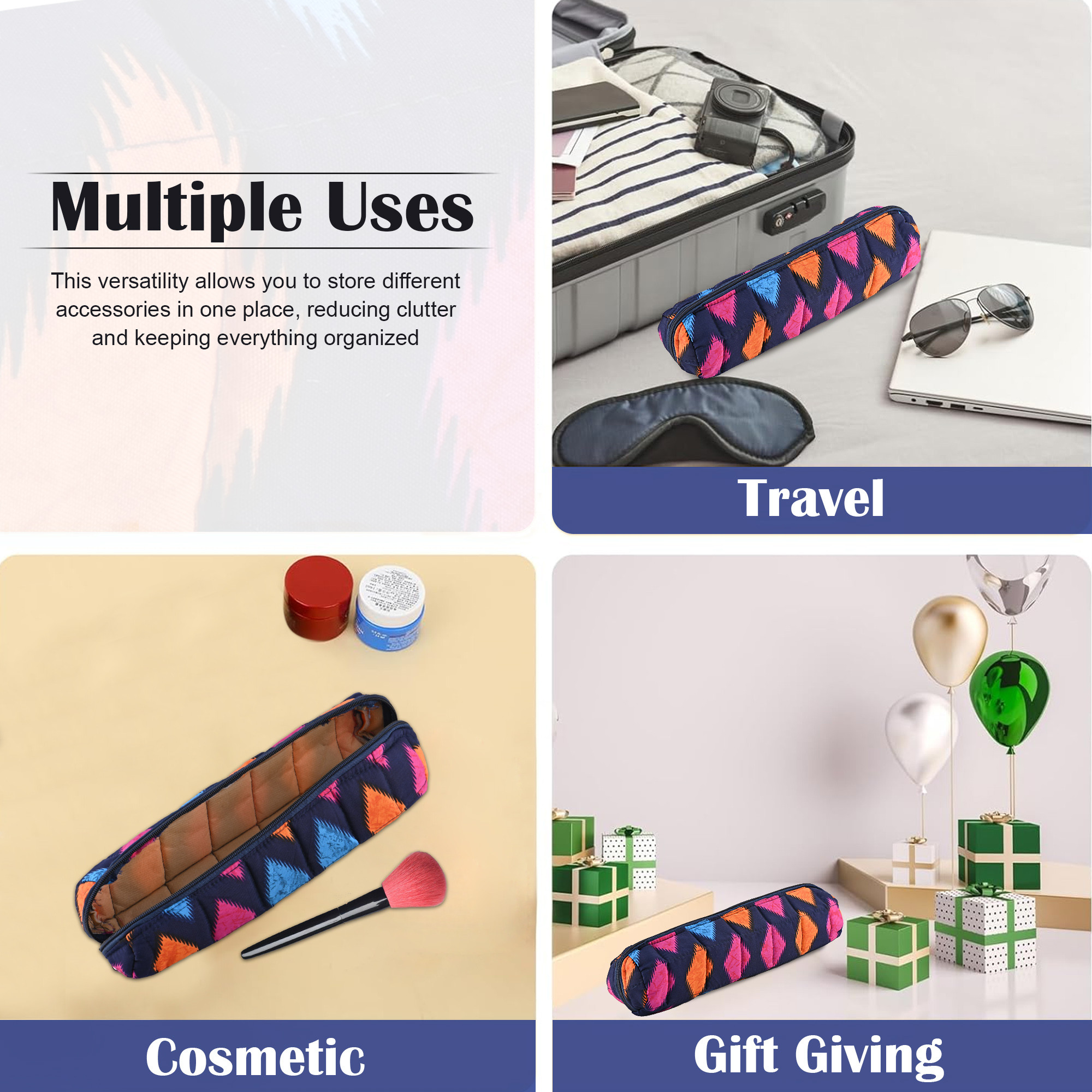 Kuber Industries Single-Rod Bangles Organisers Storage Box  Gold Jewellery Pouch  BraceletChudi Case Holder for Women  Printed - Blue