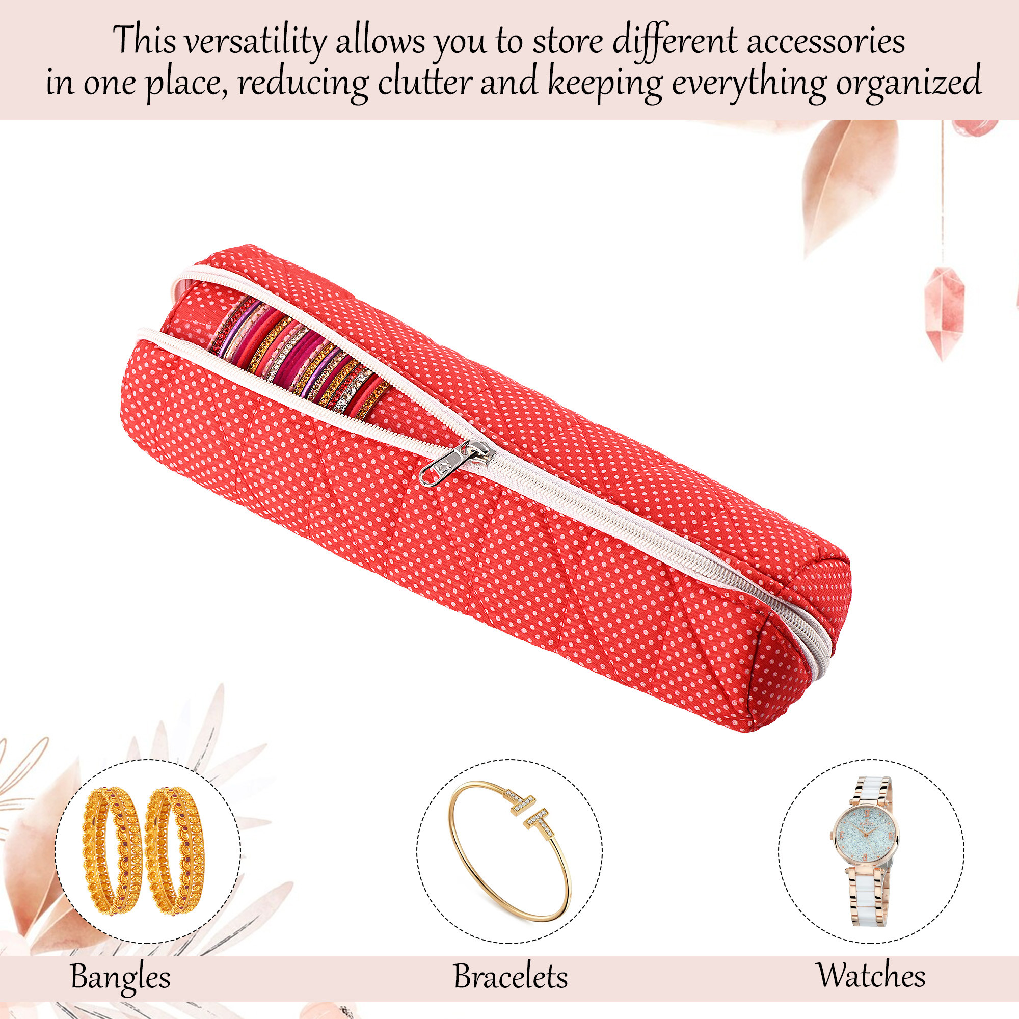 Kuber Industries Single-Rod Bangles Organisers Storage Box  Gold Jewellery Pouch  BraceletChudi Case Holder for Women  Polka Dots - Red