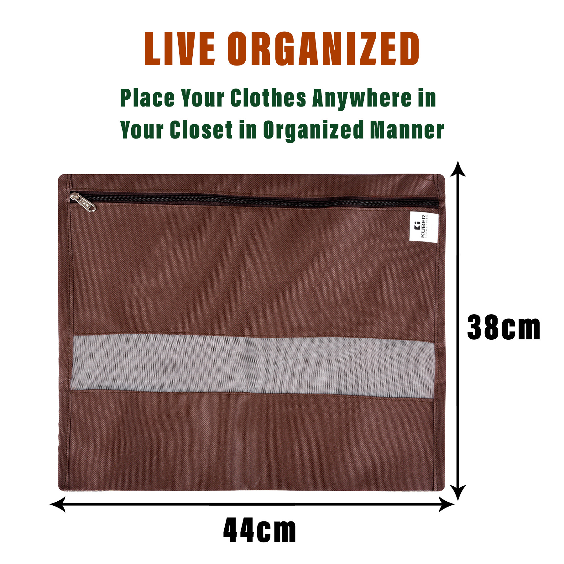 Kuber Industries Single Saree Bags | Clothes Bags for Storage | Non-Woven Wardrobe Organizer | Mesh Window Cloth Storage Bags Set | Single Packing Saree Bags | Plain | Brown