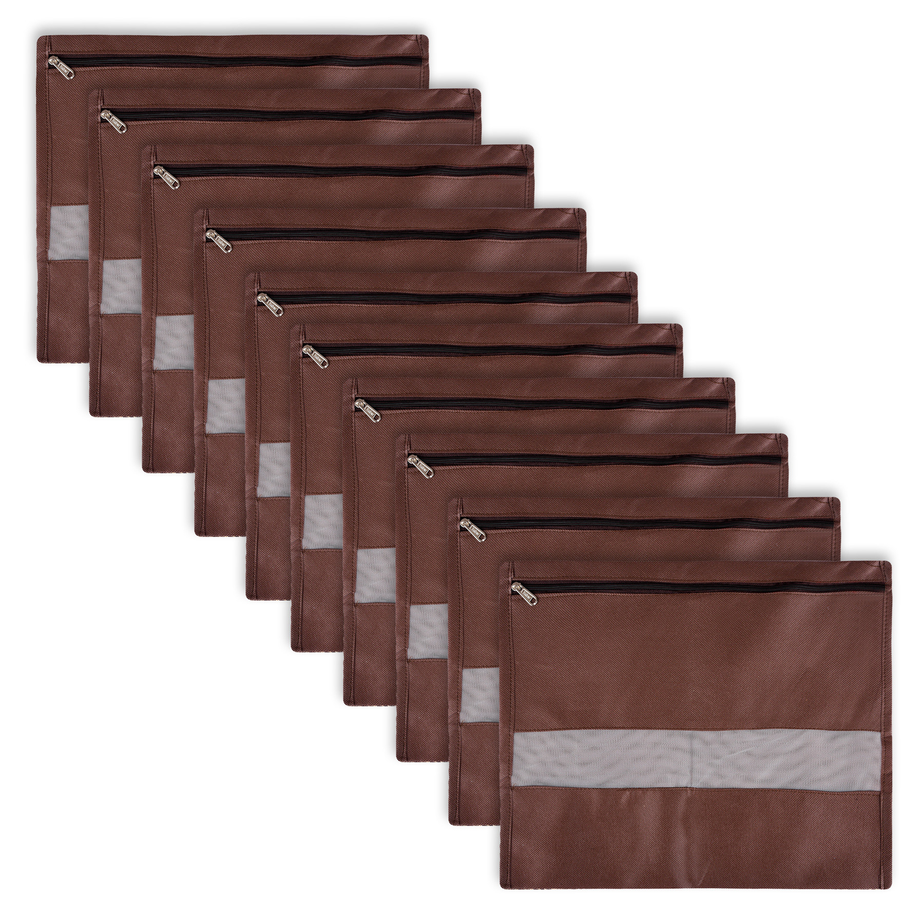 Kuber Industries Single Saree Bags | Clothes Bags for Storage | Non-Woven Wardrobe Organizer | Mesh Window Cloth Storage Bags Set | Single Packing Saree Bags | Plain | Brown