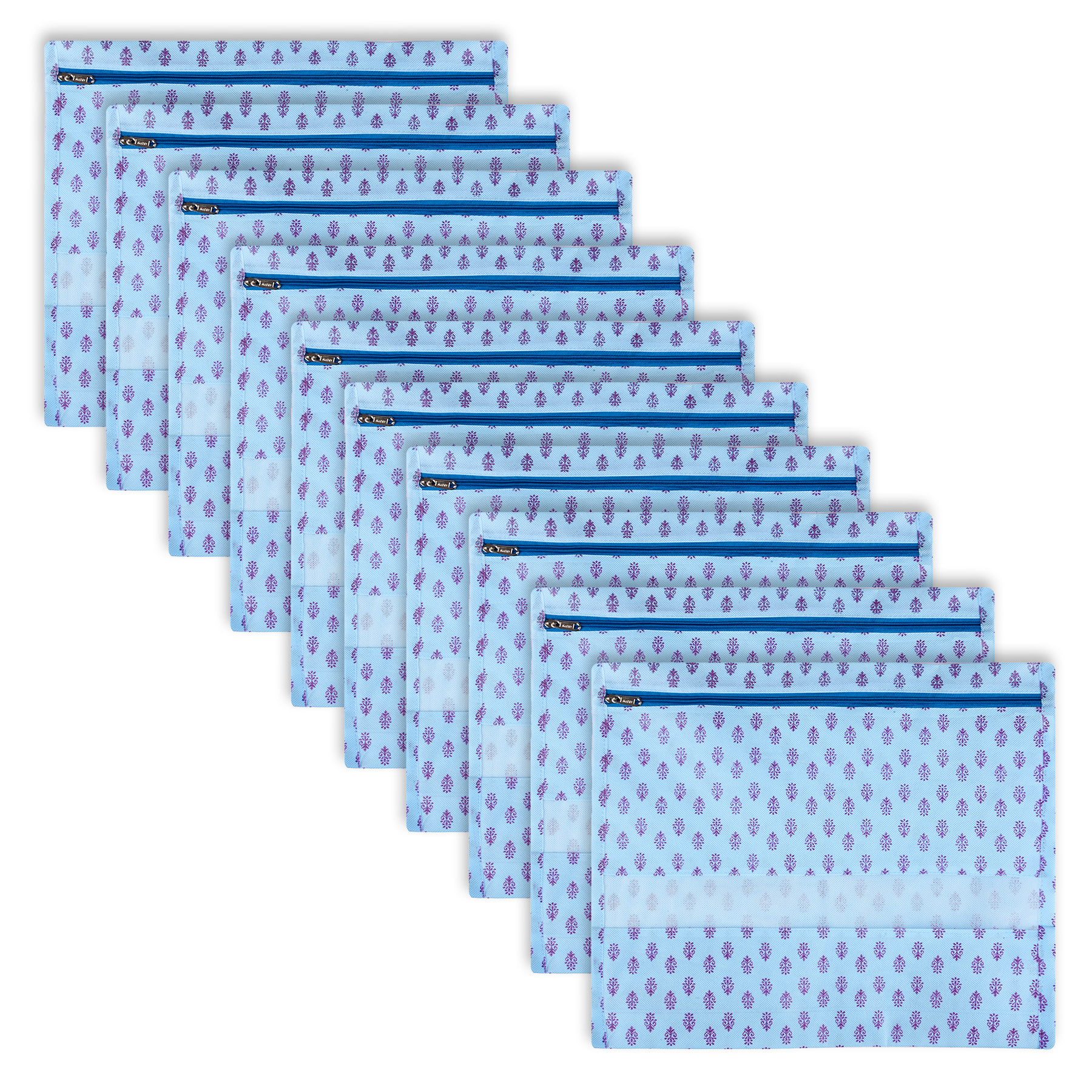 Kuber Industries Single Saree Bags | Clothes Bags for Storage | Non-Woven Wardrobe Organizer | Mesh Window Cloth Storage Bags Set | Single Packing Saree Bags | Floral-Print | Sky Blue
