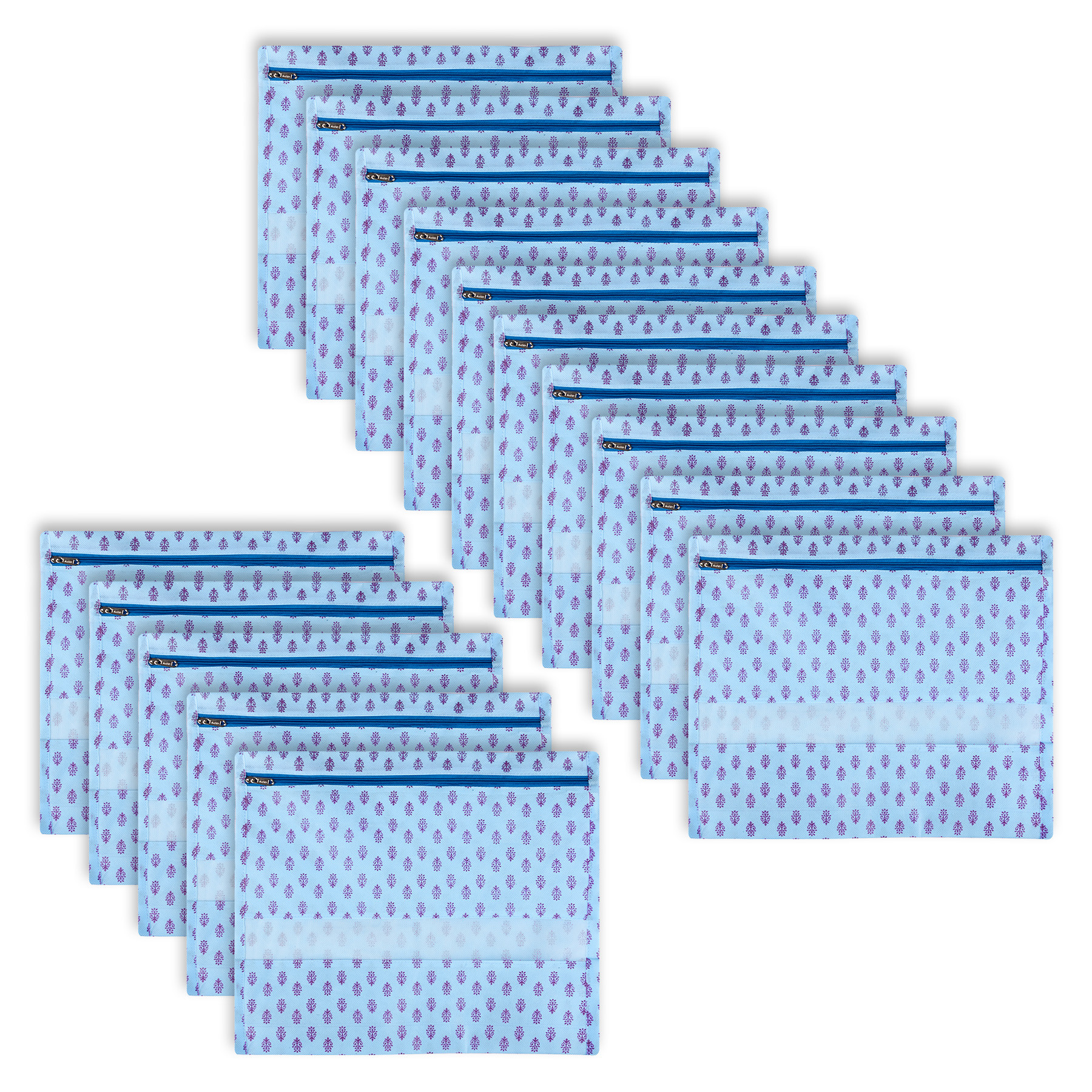 Kuber Industries Single Saree Bags | Clothes Bags for Storage | Non-Woven Wardrobe Organizer | Mesh Window Cloth Storage Bags Set | Single Packing Saree Bags | Floral-Print | Sky Blue