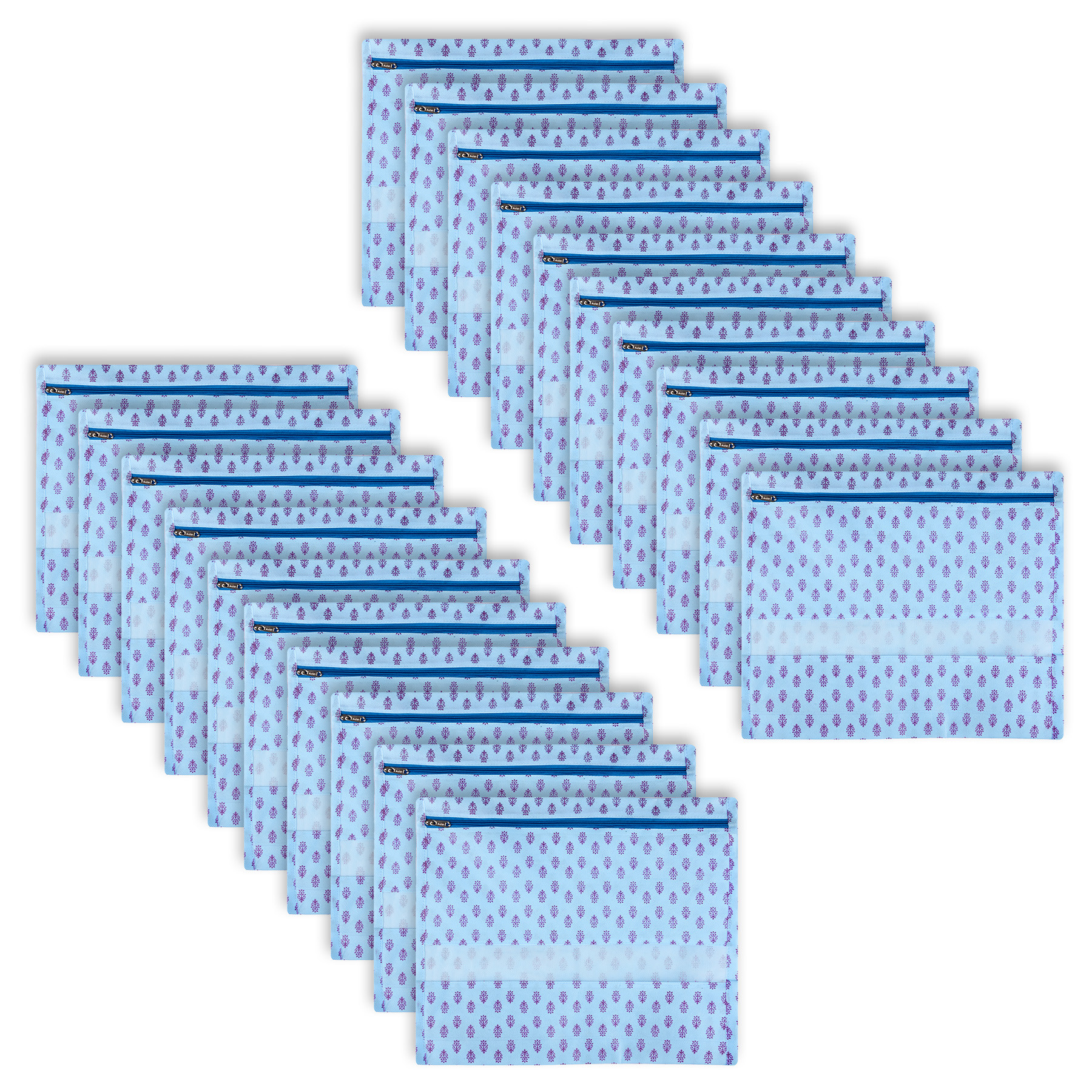 Kuber Industries Single Saree Bags | Clothes Bags for Storage | Non-Woven Wardrobe Organizer | Mesh Window Cloth Storage Bags Set | Single Packing Saree Bags | Floral-Print | Sky Blue