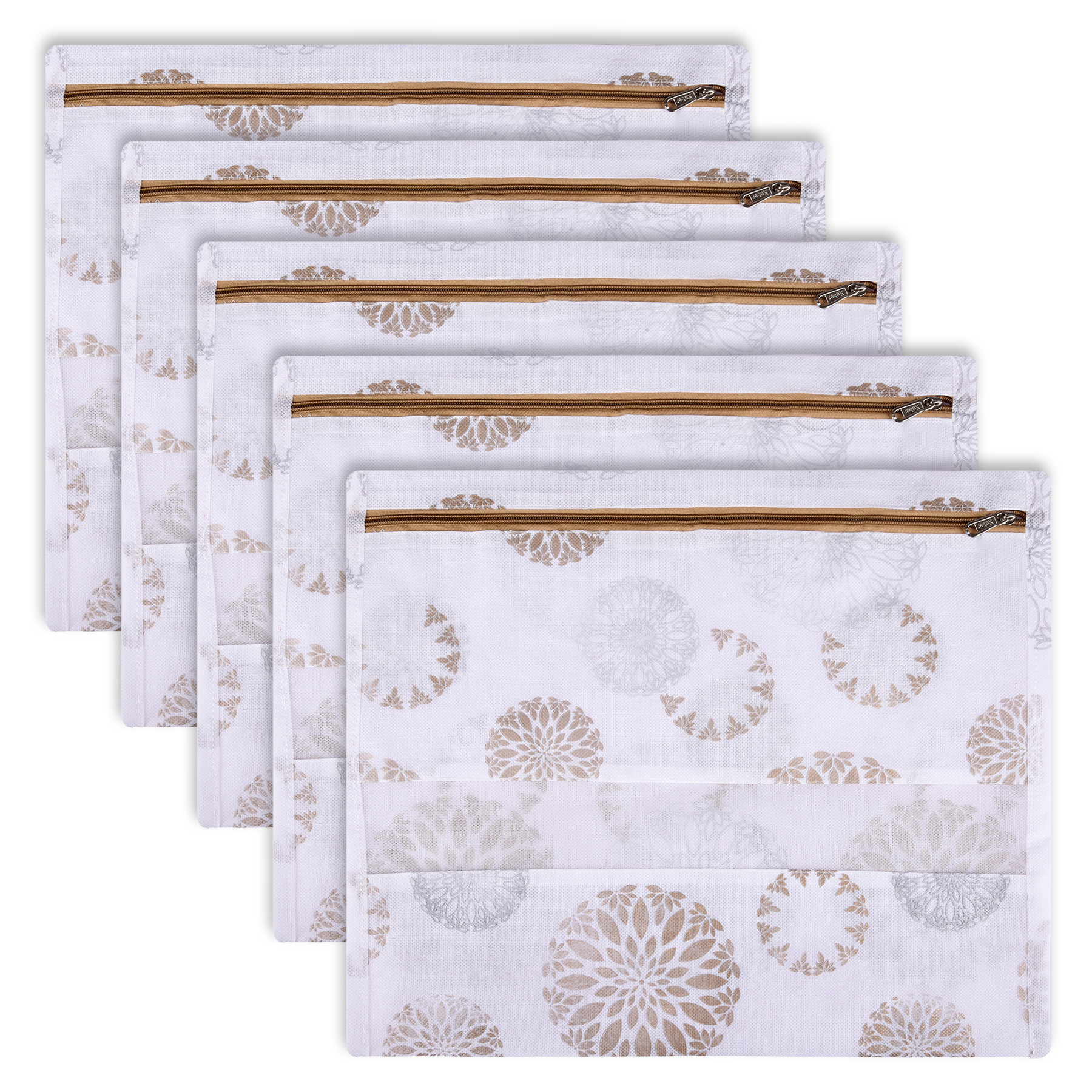 Kuber Industries Single Saree Bags | Clothes Bags for Storage | Non-Woven Wardrobe Organizer | Mesh Window Cloth Storage Bags Set | Single Packing Saree Bags | Gola-Print | White