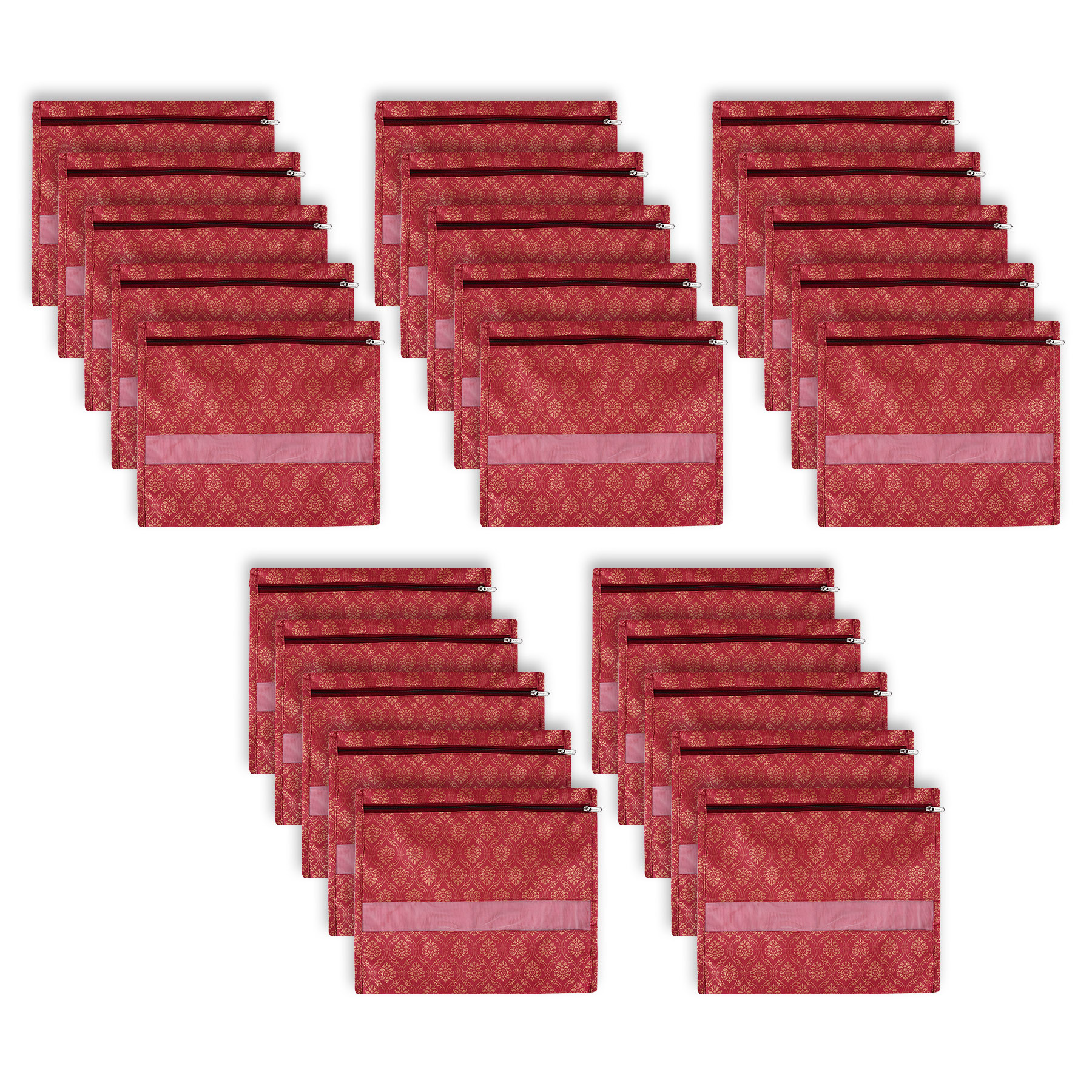 Kuber Industries Single Saree Bags | Clothes Bags for Storage | Non-Woven Wardrobe Organizer | Mesh Window Cloth Storage Bags Set | Single Packing Saree Bags | Golden-Print | Maroon