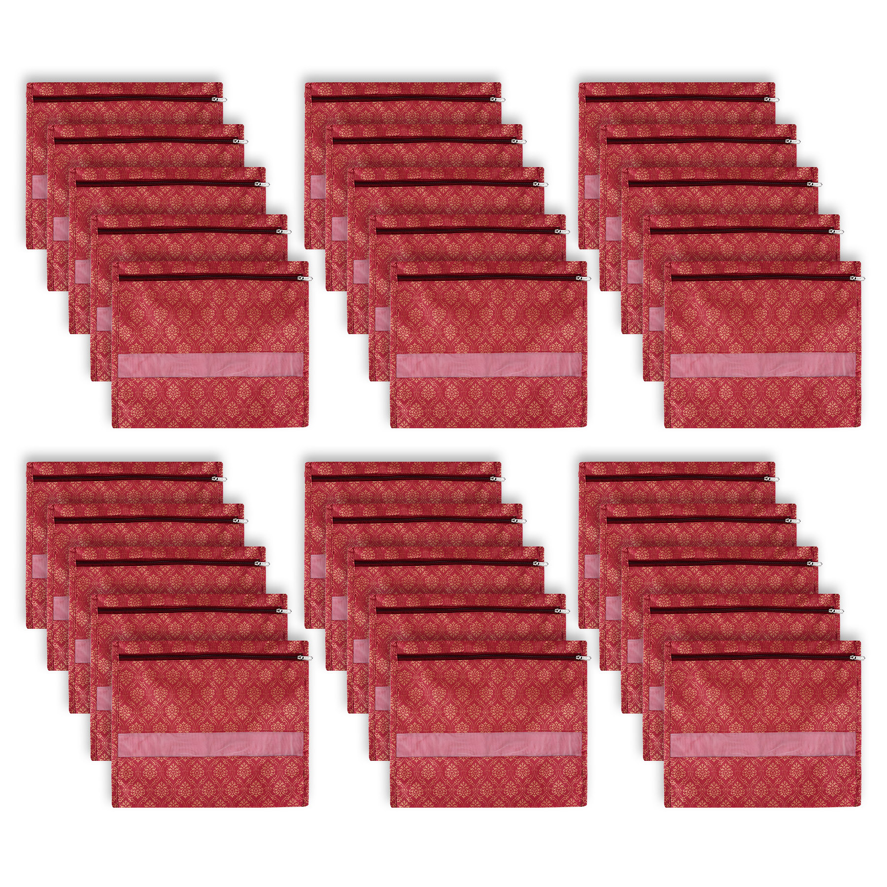 Kuber Industries Single Saree Bags | Clothes Bags for Storage | Non-Woven Wardrobe Organizer | Mesh Window Cloth Storage Bags Set | Single Packing Saree Bags | Golden-Print | Maroon
