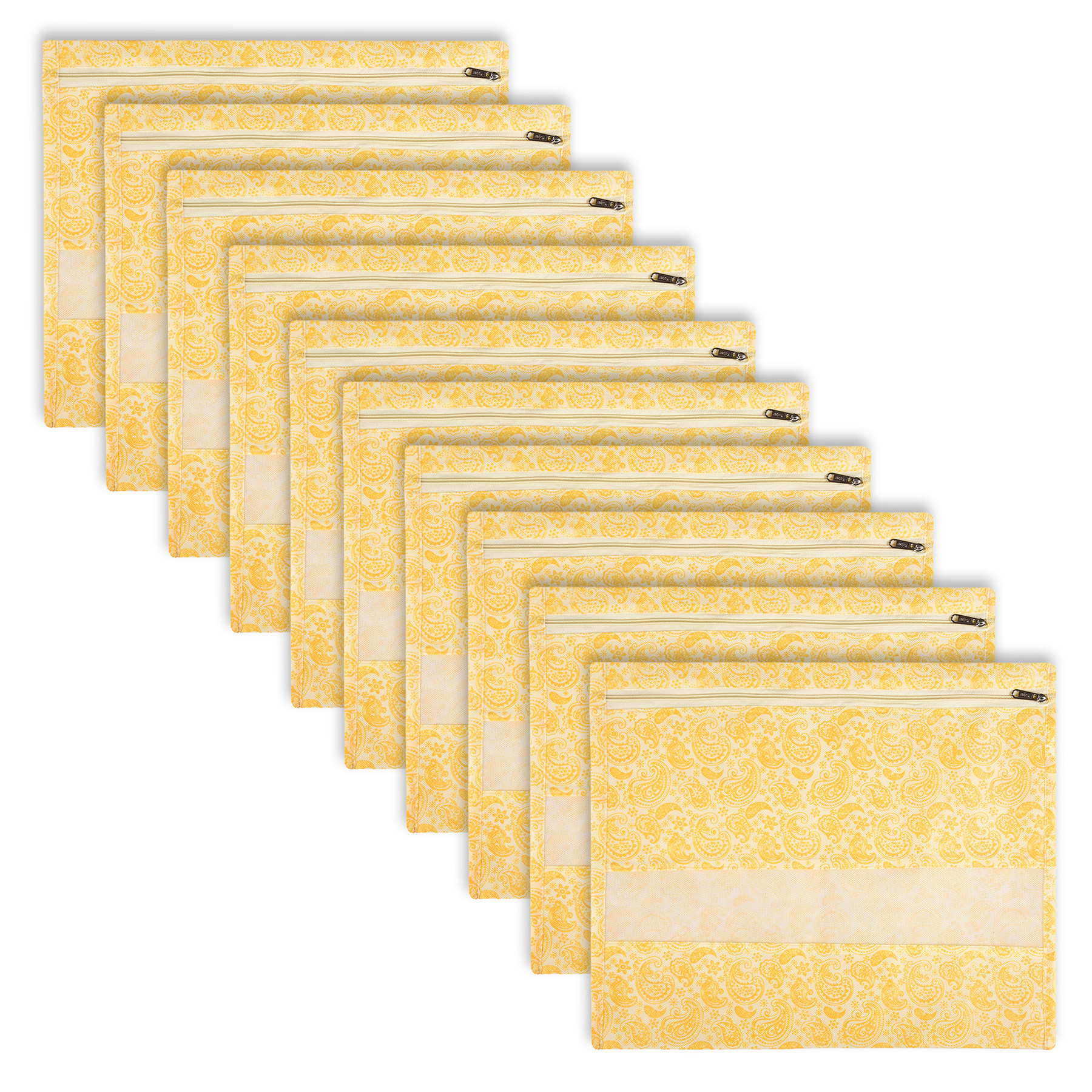 Kuber Industries Single Saree Bags | Clothes Bags for Storage | Non-Woven Wardrobe Organizer | Mesh Window Cloth Storage Bags Set | Single Packing Saree Bags | Carry-Print | Yellow
