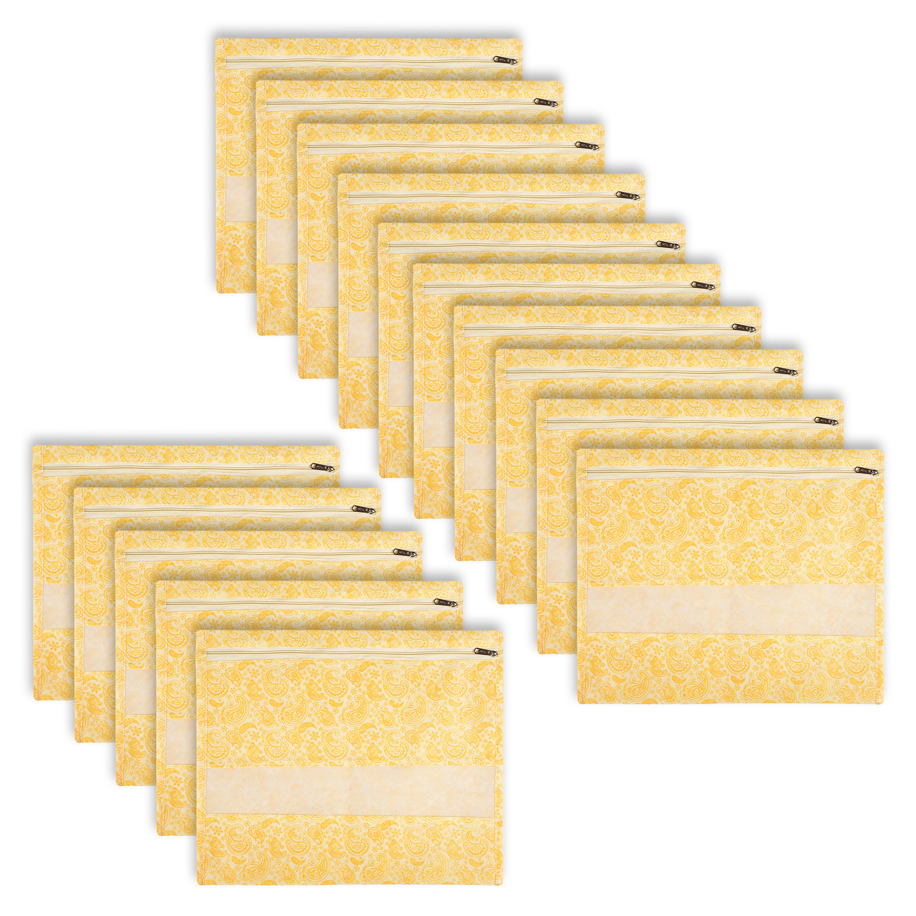 Kuber Industries Single Saree Bags | Clothes Bags for Storage | Non-Woven Wardrobe Organizer | Mesh Window Cloth Storage Bags Set | Single Packing Saree Bags | Carry-Print | Yellow