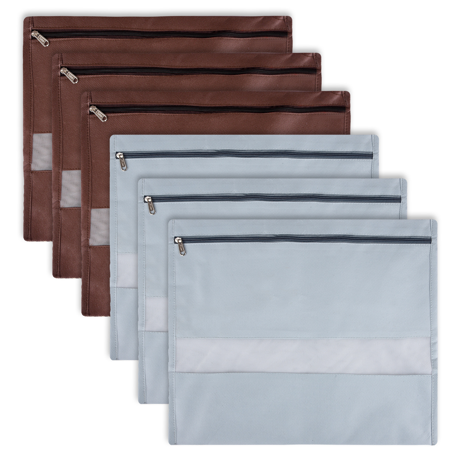 Kuber Industries Single Saree Bags | Clothes Bags for Storage | Non-Woven Wardrobe Organizer | Mesh Window Cloth Storage Bags Set | Single Packing Saree Bags | Brown & Gray