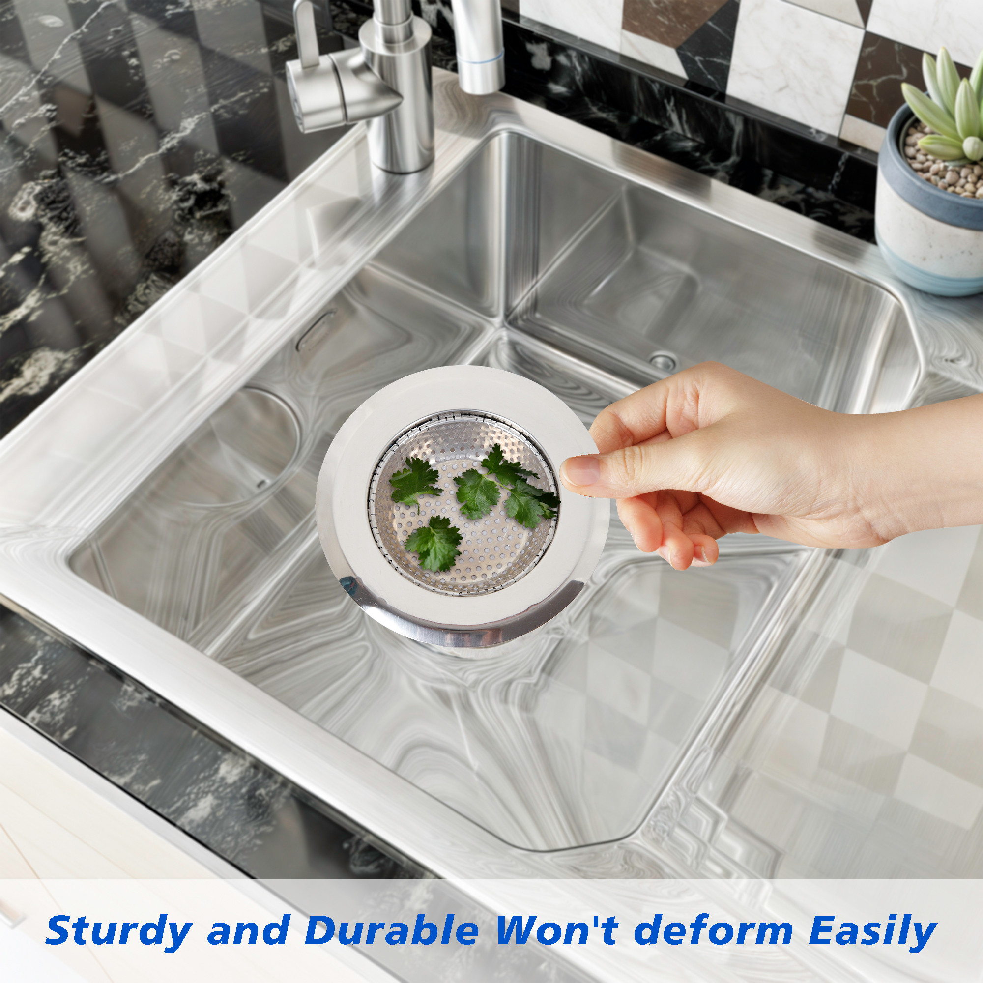 Kuber Industries Sink Strainer  Kitchen Sink Strainer  Sink Drain Strainer  Drain Catcher for Bathroom  Mesh Drain Deep Filter for Kitchen  Sink Round Moti Jali  115 mm  Silver