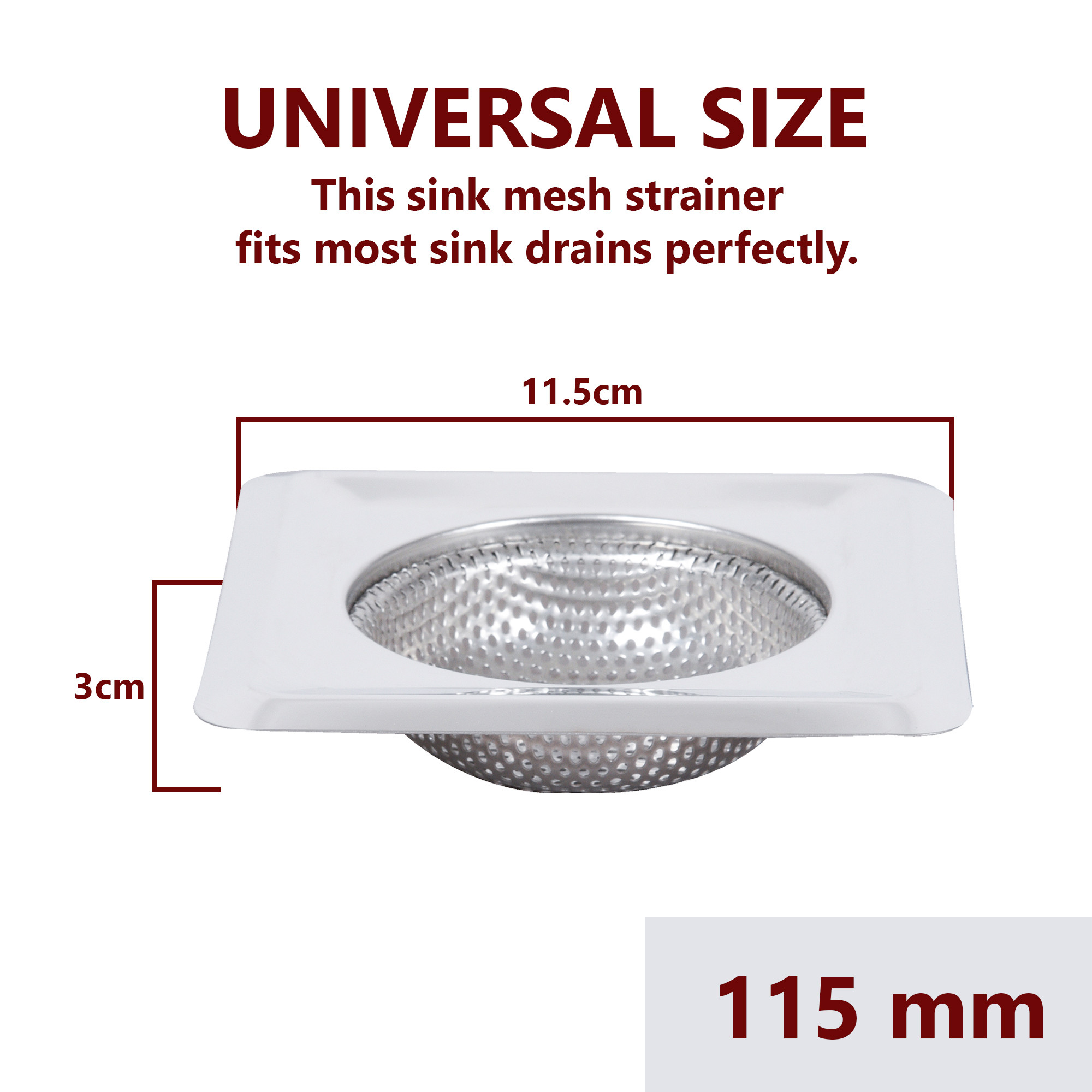 Kuber Industries Sink Strainer | Kitchen Sink Strainer | Sink Drain Strainer | Drain Catcher for Bathroom | Mesh Drain Deep Filter for Kitchen | Sink Square Moti Jali | 115 mm | Silver