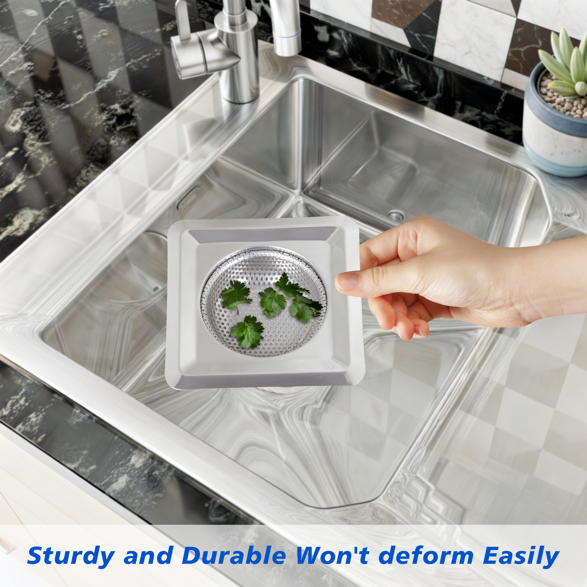 Kuber Industries Sink Strainer | Kitchen Sink Strainer | Sink Drain Strainer | Drain Catcher for Bathroom | Mesh Drain Deep Filter for Kitchen | Sink Square Moti Jali | 115 mm | Silver