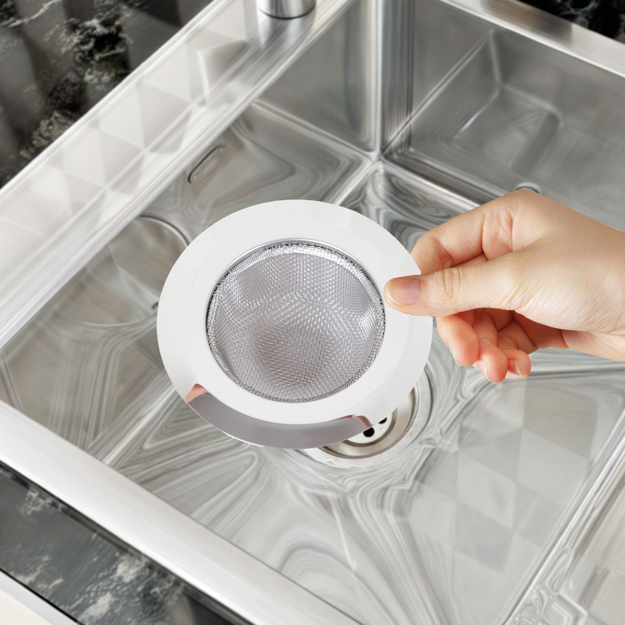 Kuber Industries Sink Strainer | Kitchen Sink Strainer | Sink Drain Strainer | Drain Catcher for Bathroom | Mesh Drain Deep Filter for Kitchen | Sink Round Patli Jali | 115 mm | Silver