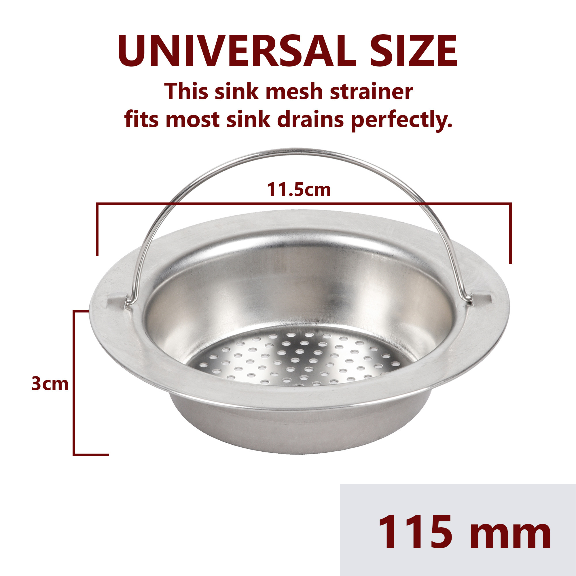 Kuber Industries Sink Strainer | Kitchen Sink Strainer | Sink Drain Strainer | Drain Catcher for Bathroom | Mesh Drain Filter for Kitchen | Sink Round Jali with Handle | 115 mm | Silver