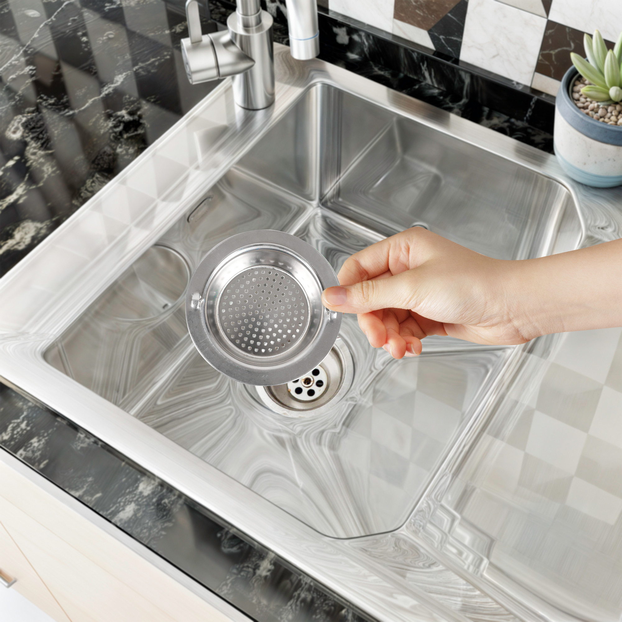 Kuber Industries Sink Strainer | Kitchen Sink Strainer | Sink Drain Strainer | Drain Catcher for Bathroom | Mesh Drain Filter for Kitchen | Sink Round Jali with Handle | 115 mm | Silver