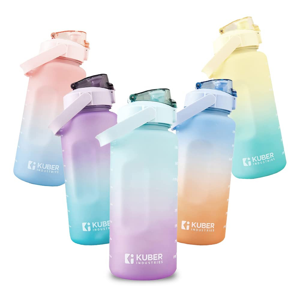 Kuber Industries Sipper Bottle 2 Litre I Motivational Water Bottle with Water Tracker & Time Marker | Leakproof, BPA Free, Fitness Sports Bottle with Measurements (Gradient Blue & Purple, 1 Piece)