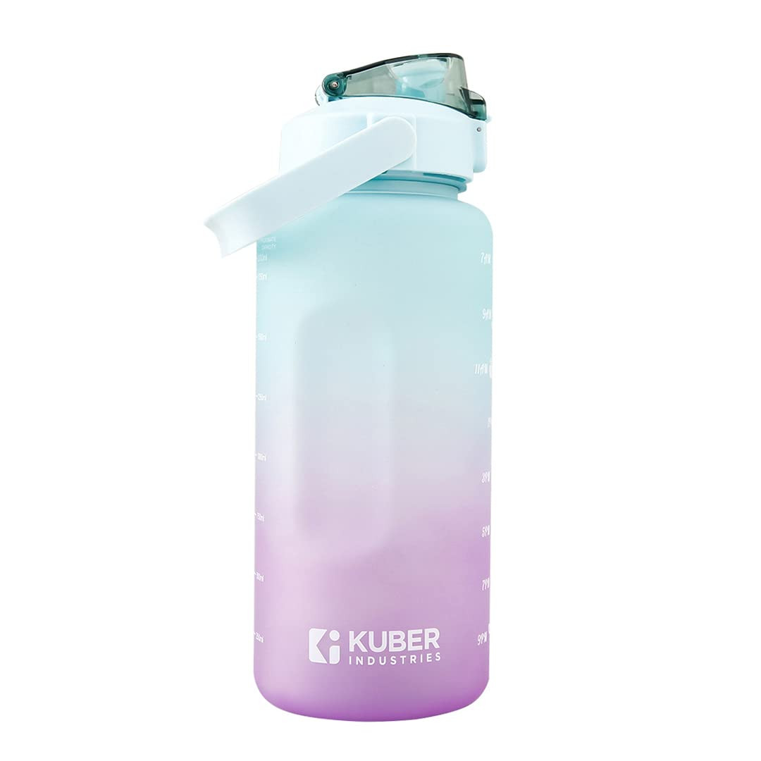 Kuber Industries Sipper Bottle 2 Litre I Motivational Water Bottle with Water Tracker & Time Marker | Leakproof, BPA Free, Fitness Sports Bottle with Measurements (Gradient Blue & Purple, 1 Piece)