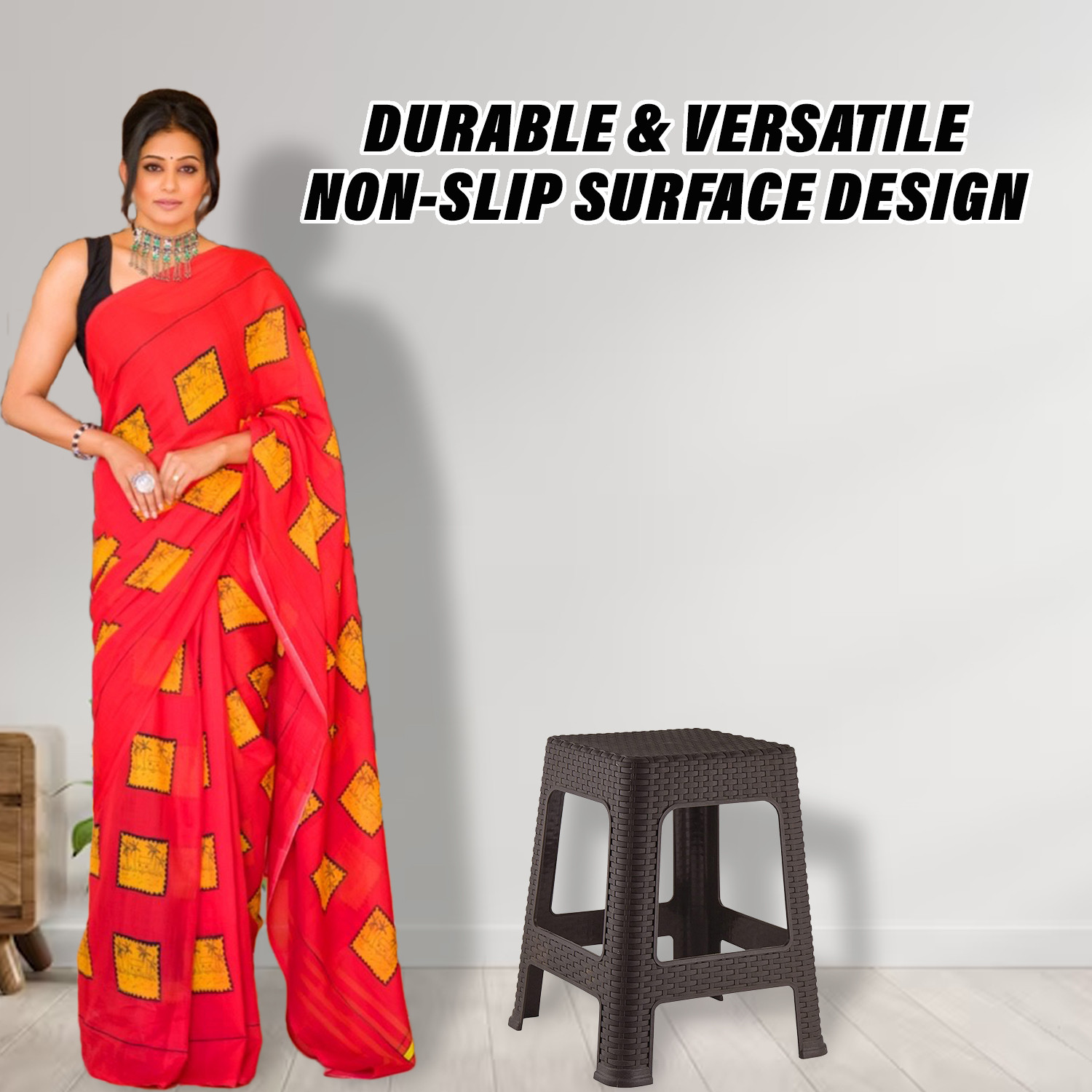 Kuber Industries Sitting Stool  Stool for Indoor Or Outdoor  Plastic Non-Slip Lightweight Stool  Stool for Office  Home  Stool for Home  Garden  Pack of 2  Brown