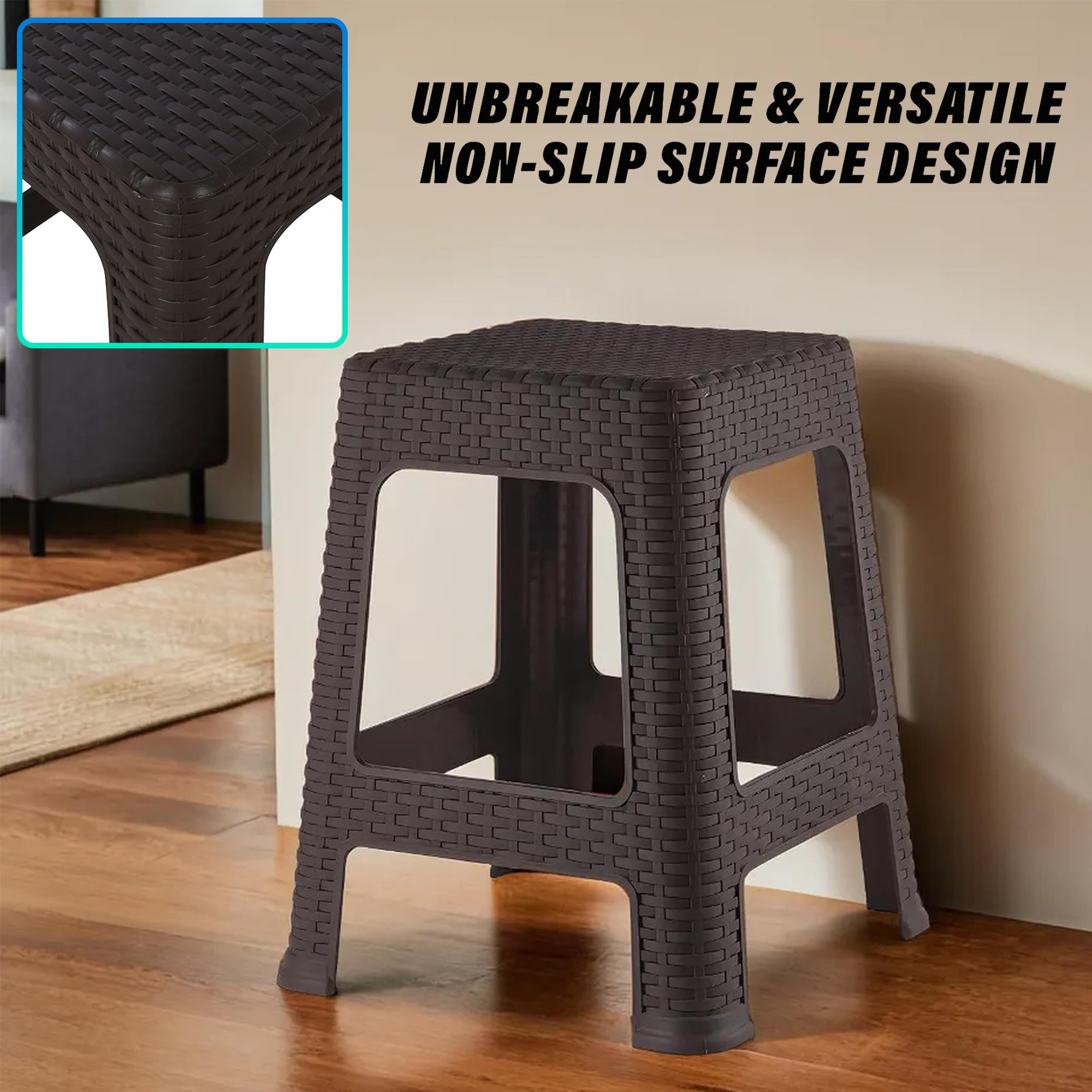 Kuber Industries Sitting Stool  Stool for Indoor Or Outdoor  Plastic Non-Slip Lightweight Stool  Stool for Office  Home  Stool for Home  Garden  Brown