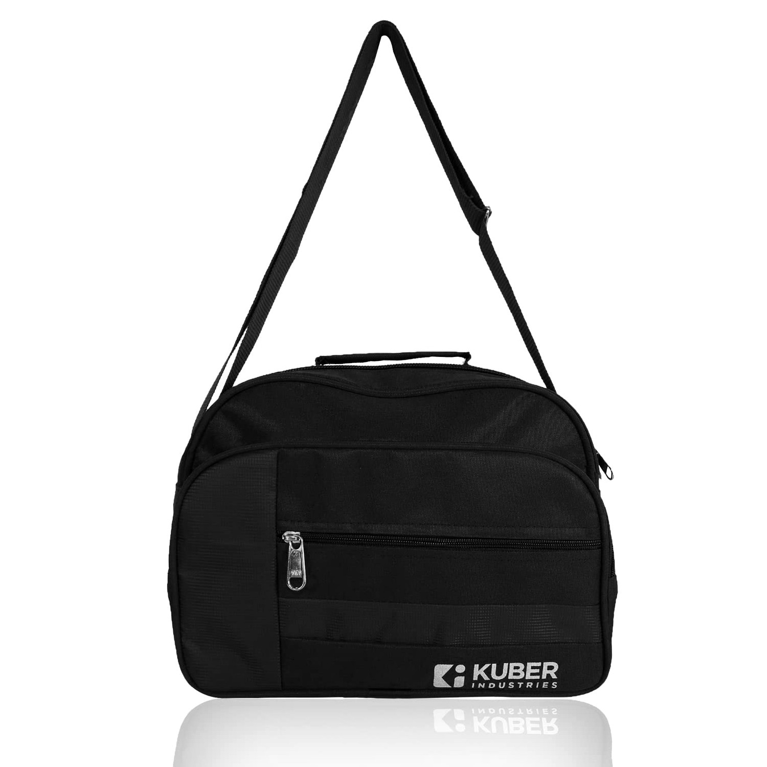 Kuber Industries Sling Bag|Canvas Adjustable Strap 4 Compartment Crossbody Bag|Sling Bag For Men|Sling Bags For Women|1 Inside Zip Pocket for Travel & Office (Black)