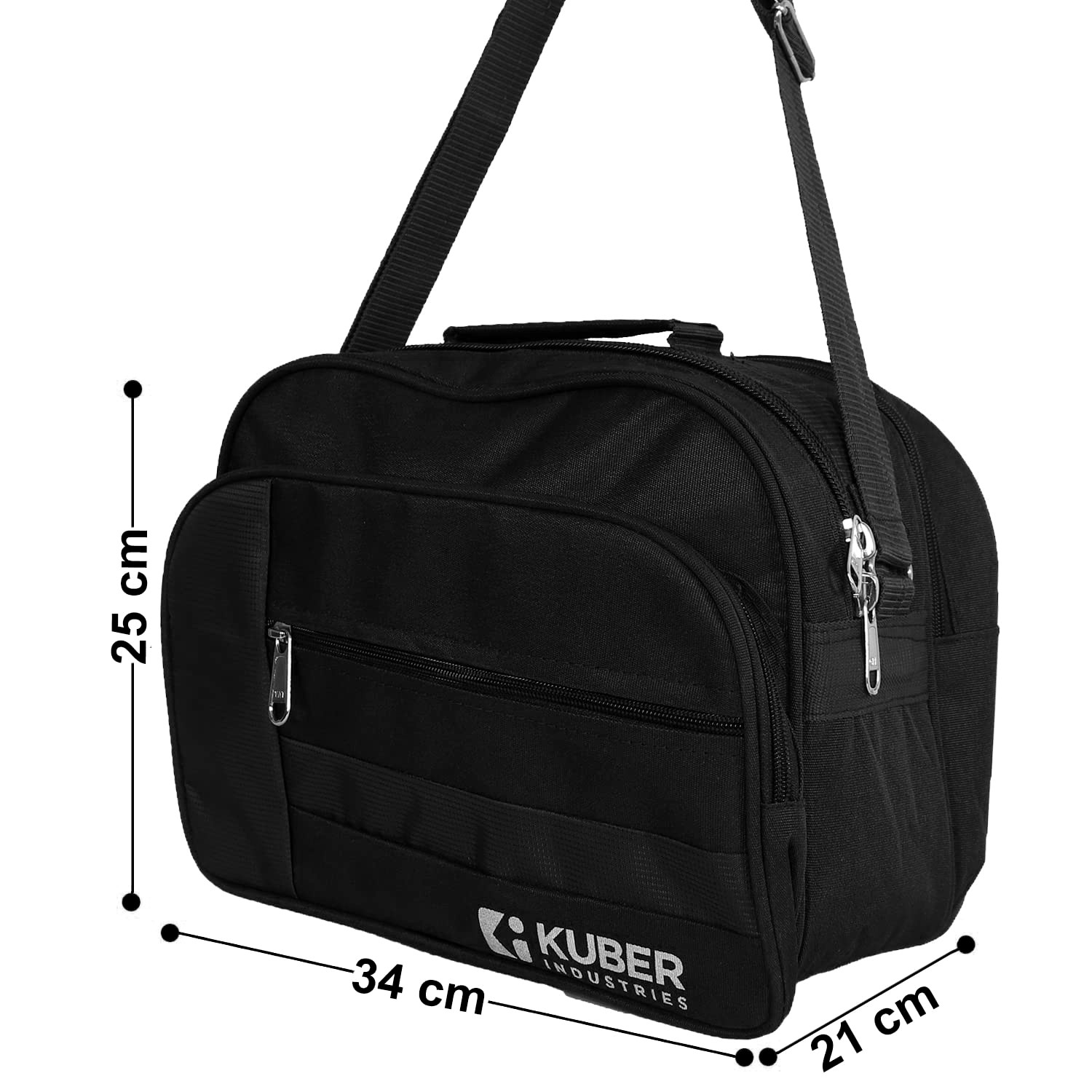 Kuber Industries Sling Bag|Canvas Adjustable Strap 4 Compartment Crossbody Bag|Sling Bag For Men|Sling Bags For Women|1 Inside Zip Pocket for Travel & Office (Black)