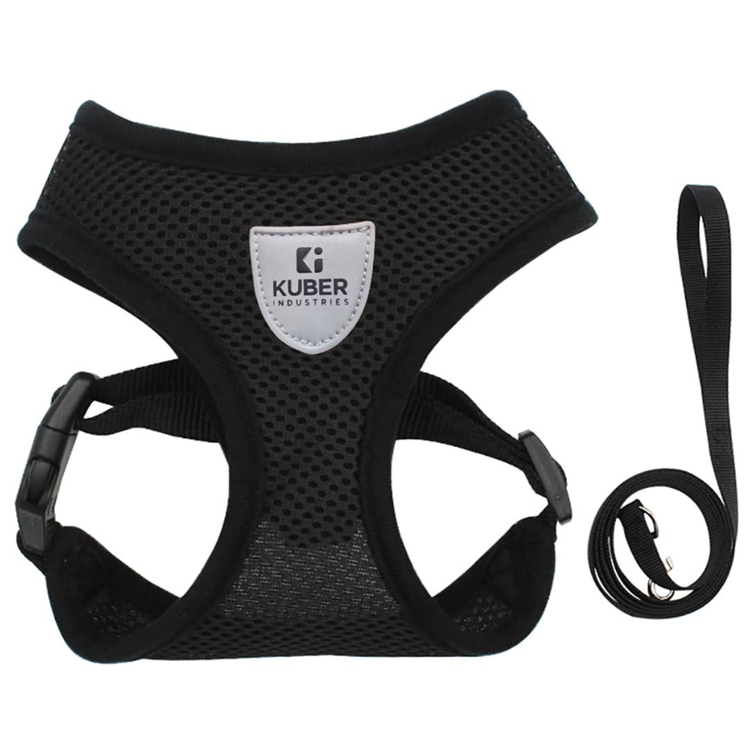 Kuber Industries Small Dog/Cat Chest Harness with Nylon Leash I No Pull, Soft Padded and Breathable Pet Vest I Adjustable, Reflective I Easy Control Pet Chest Belt I (Small, Black)