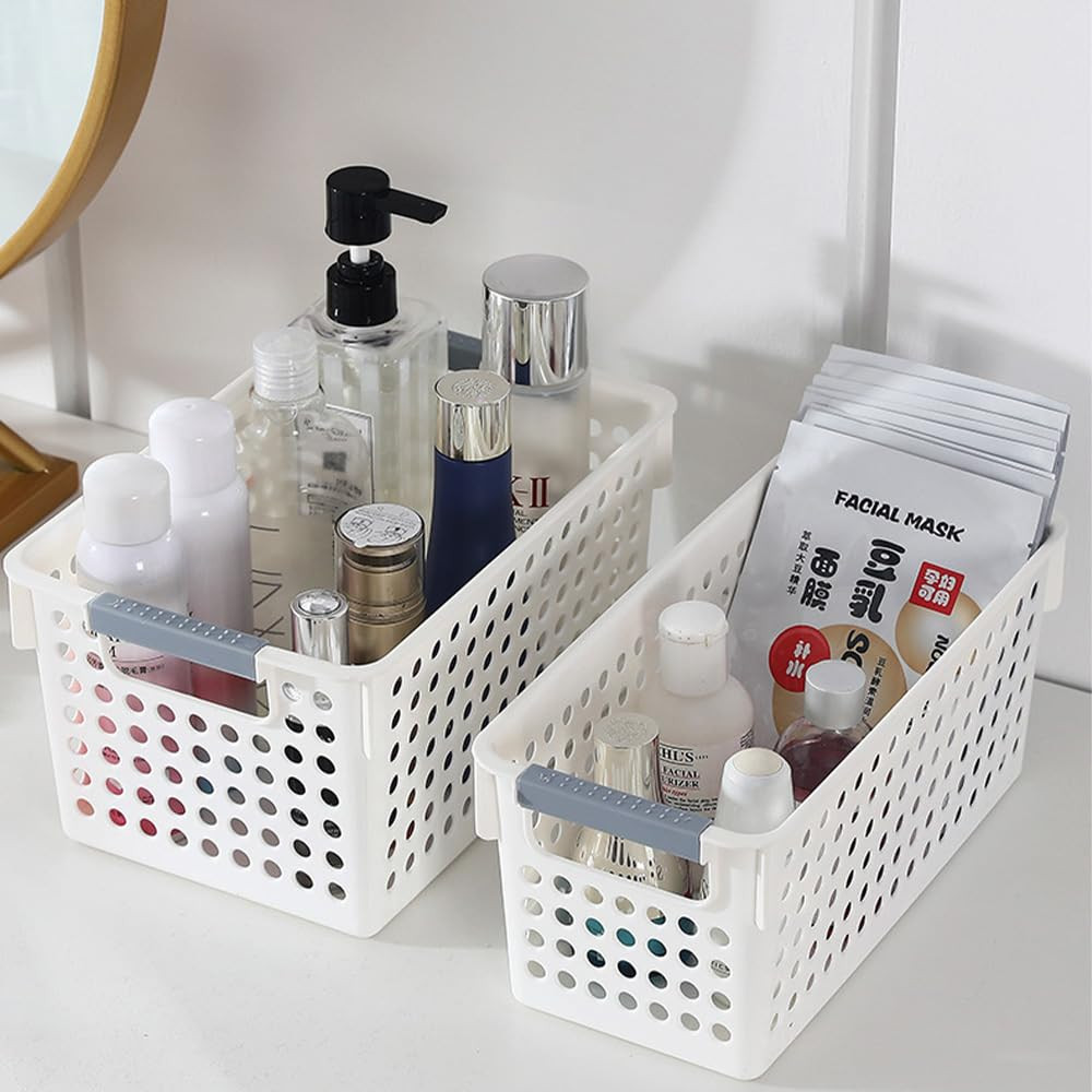 Kuber Industries Small Hollow Storage Basket With Handle|Kitchen & Home Organizer For Wardrobe|Tray For Toys, Fruits, Books (White)