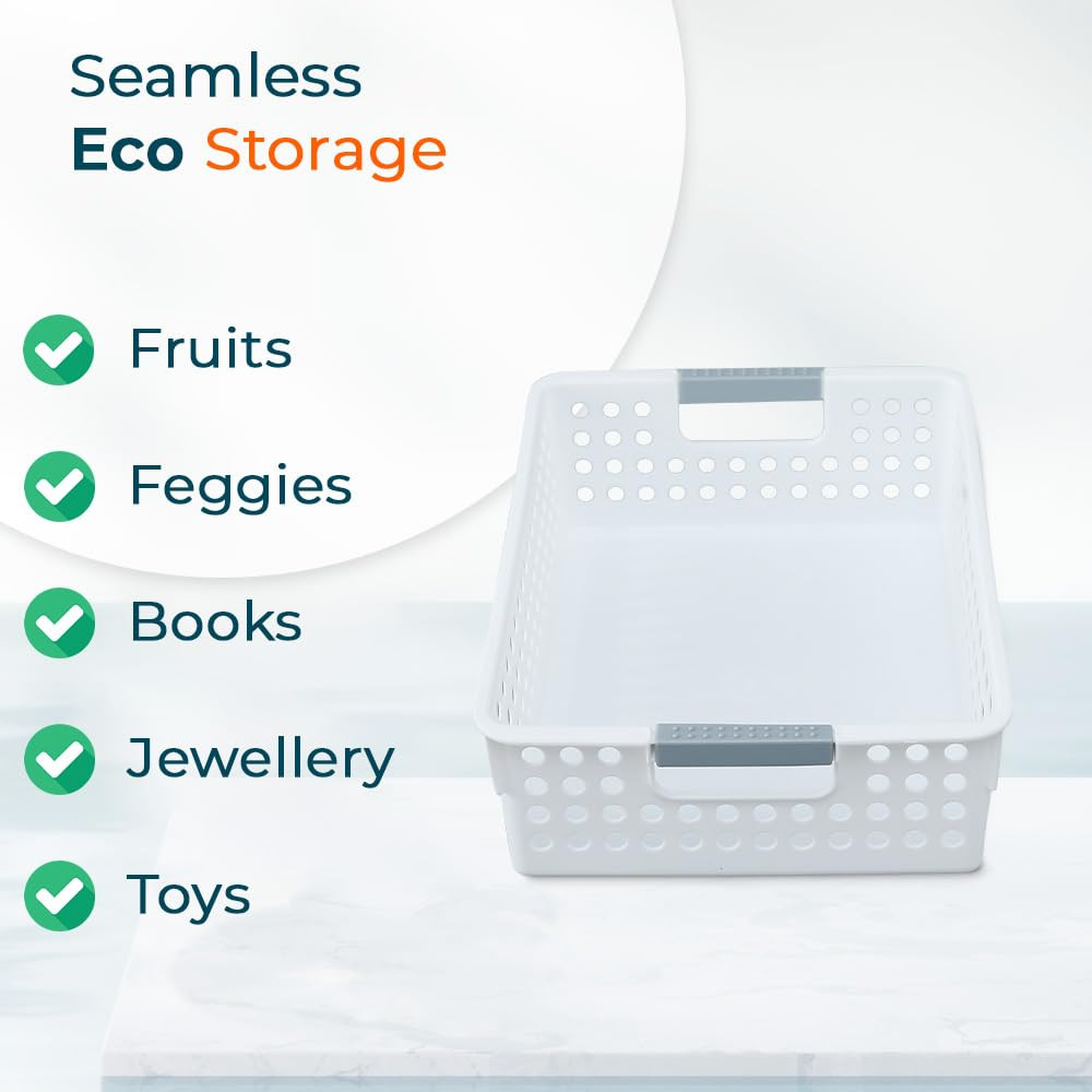 Kuber Industries Small Hollow Storage Basket|Kitchen & Home Organizer For Wardrobe|Tray For Toys, Fruits, Books (White)