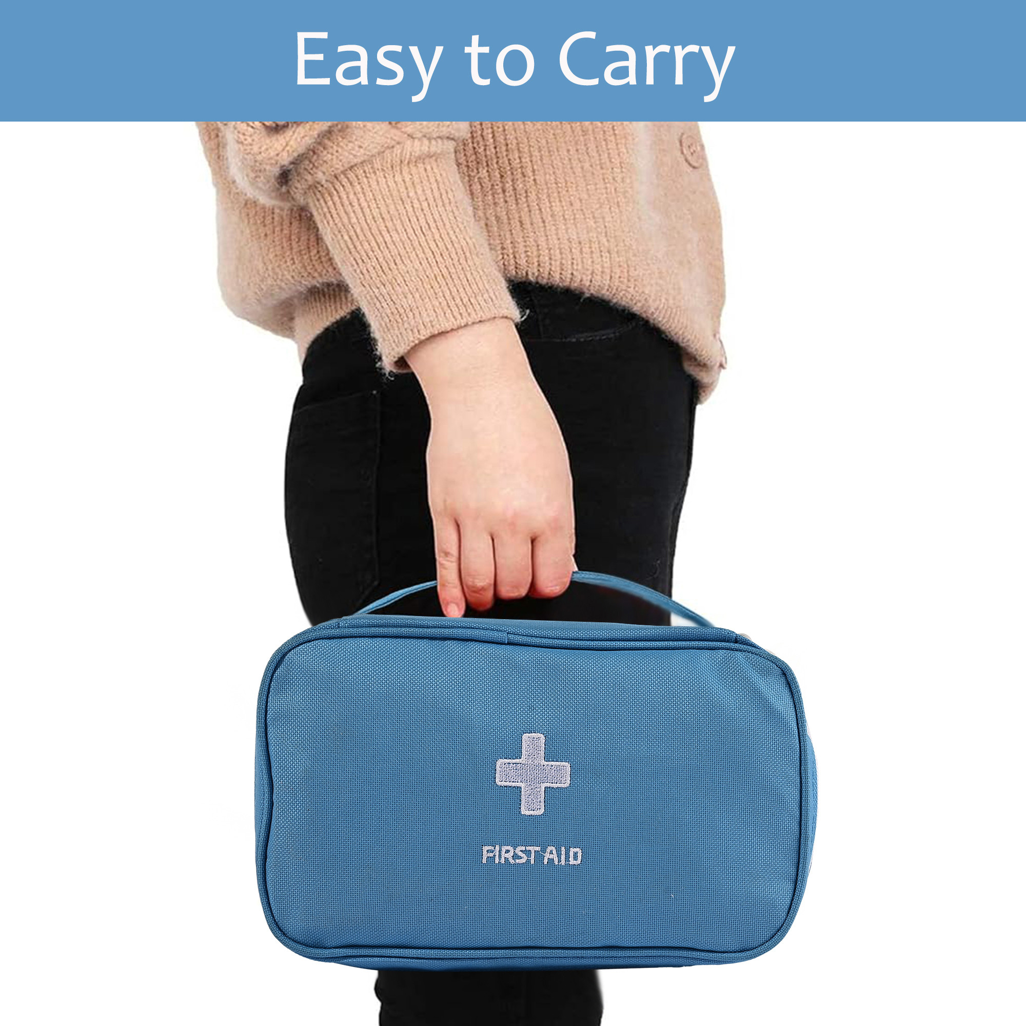 Kuber Industries Small Medicine Pouch for Travel  Empty First Aid Box for Home  Camping Survival Kit  Emergency Item Organizer  Travelling Medical Essential Pouch  YJ-23-BLU  Blue