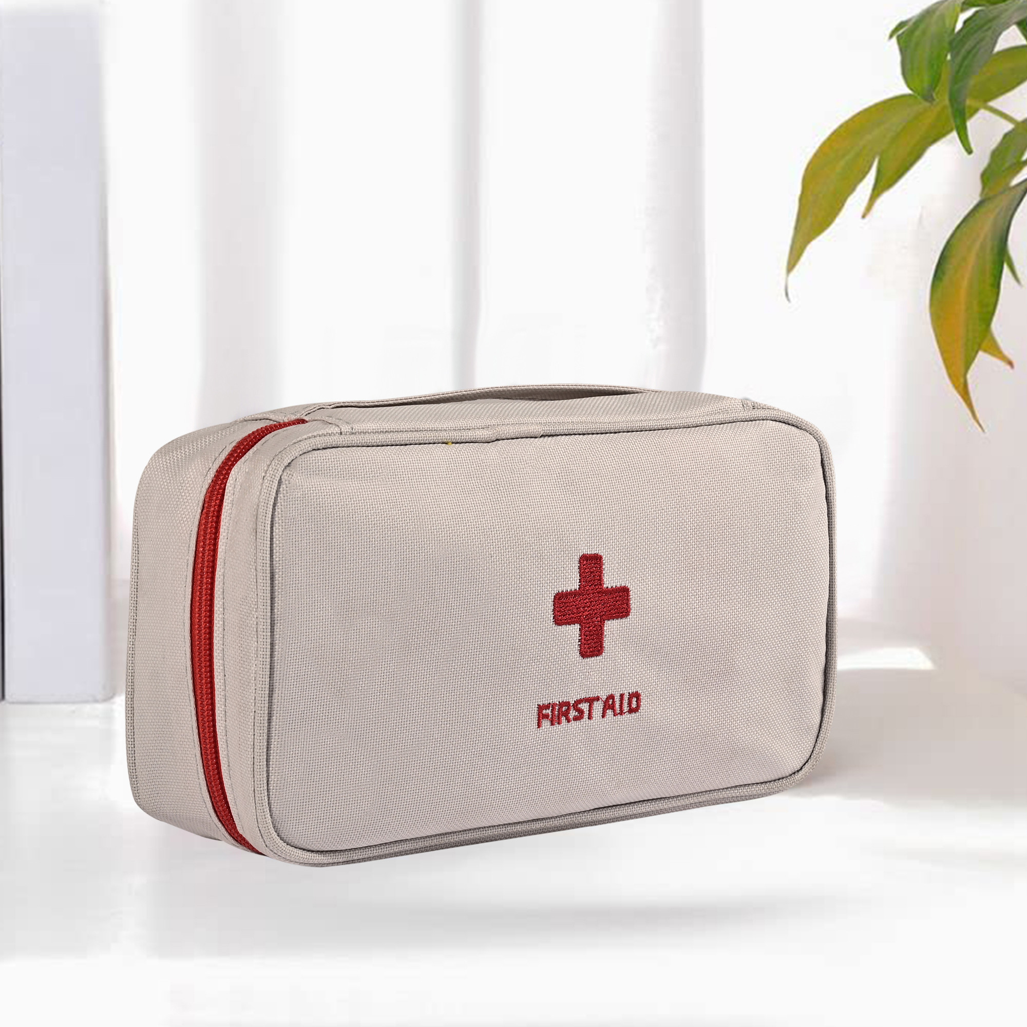 Kuber Industries Small Medicine Pouch for Travel  Empty First Aid Box for Home  Camping Survival Kit  Emergency Items Organizer  Travelling Medical Essentials Pouch  YJ-23-GRY  Grey