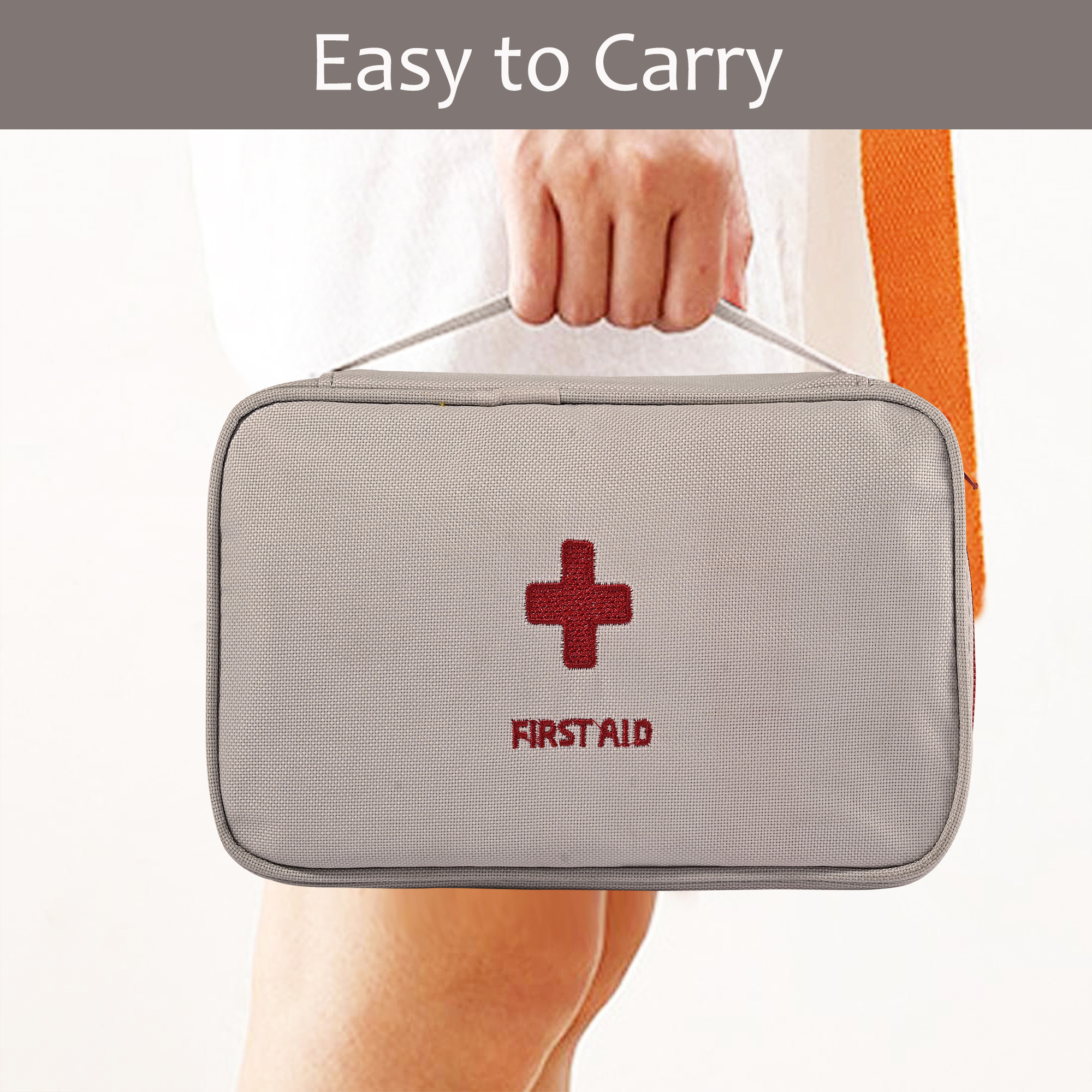 Kuber Industries Small Medicine Pouch for Travel  Empty First Aid Box for Home  Camping Survival Kit  Emergency Items Organizer  Travelling Medical Essentials Pouch  YJ-23-GRY  Grey