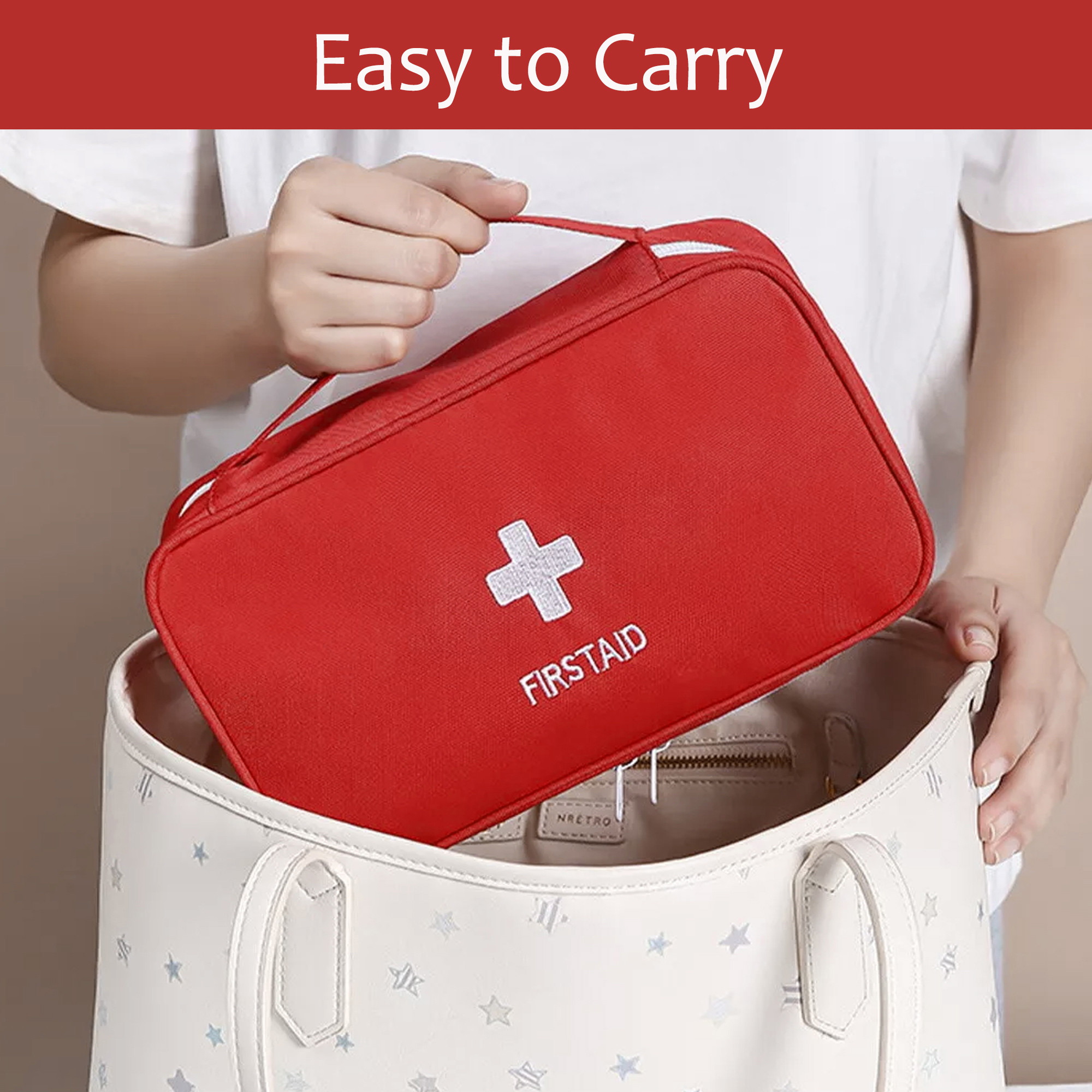 Kuber Industries Small Medicine Pouch for Travel  Empty First Aid Box for Home  Camping Survival Kit  Emergency Items Organizer  Travelling Medical Essentials Pouch  YJ-23-RED  Red