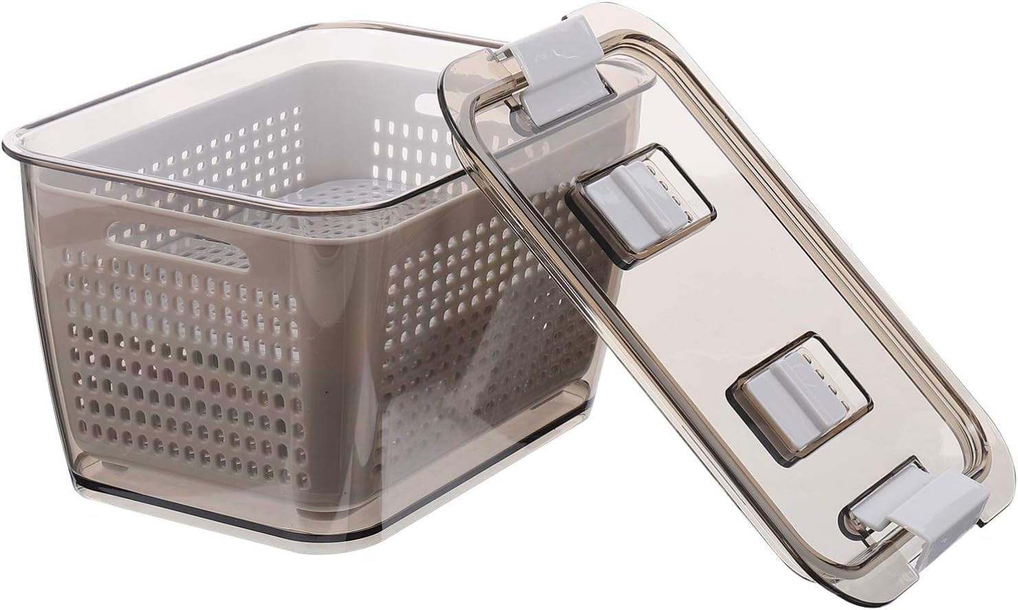 Kuber Industries Small Refrigerator Storage Crisper with Lid & Detachable Hollow Basket (Brown)