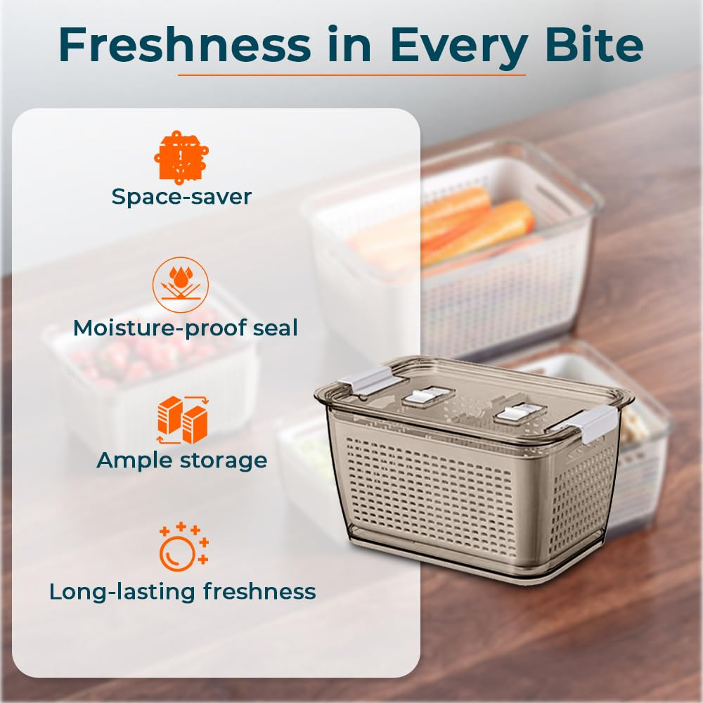 Kuber Industries Small Refrigerator Storage Crisper with Lid & Detachable Hollow Basket (Brown)