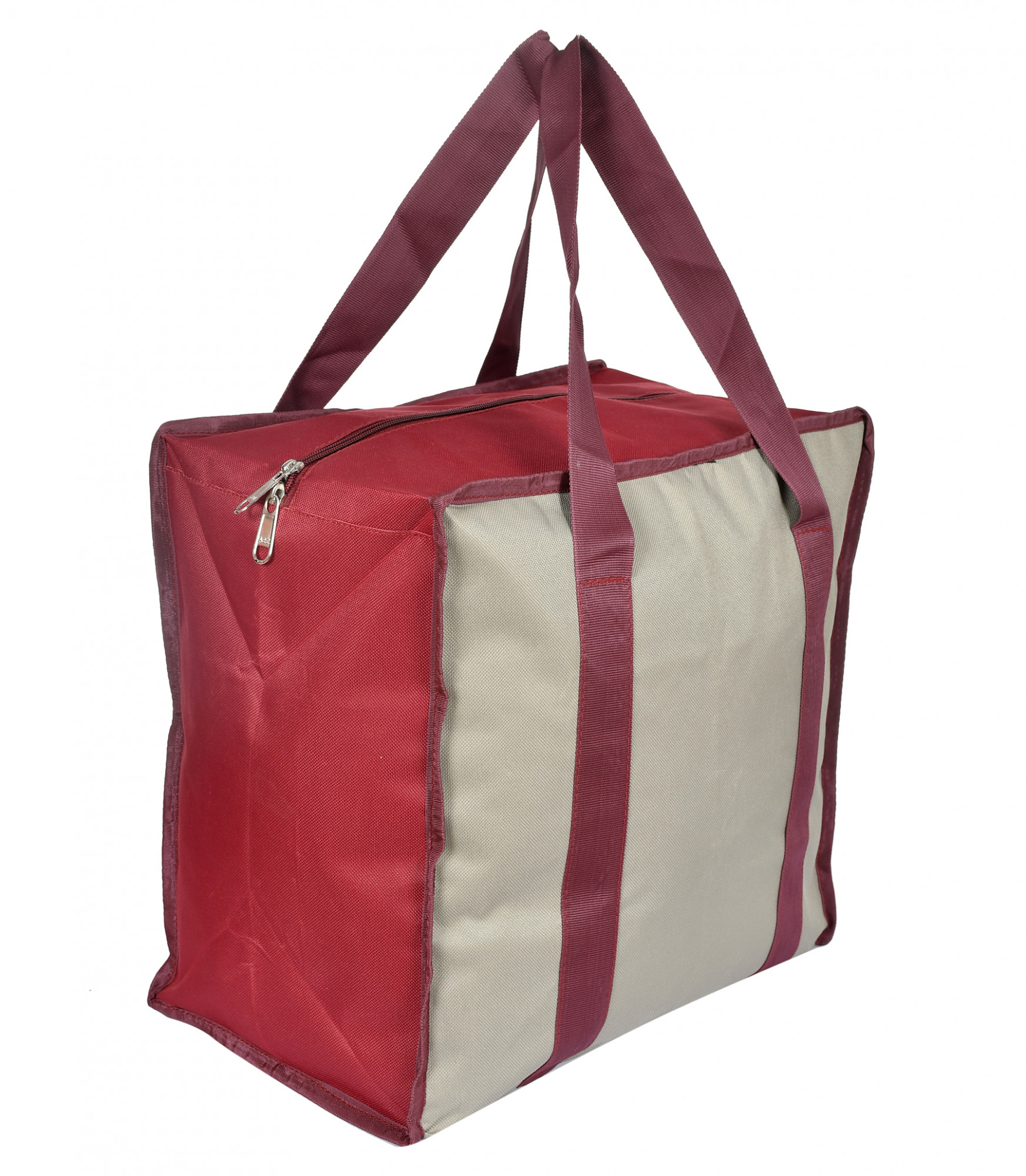 Kuber Industries Small Size Canvas Shopping Bags for Carry Milk Grocery Fruits Vegetable with Reinforced Handles jhola Bag (Maroon & Grey)