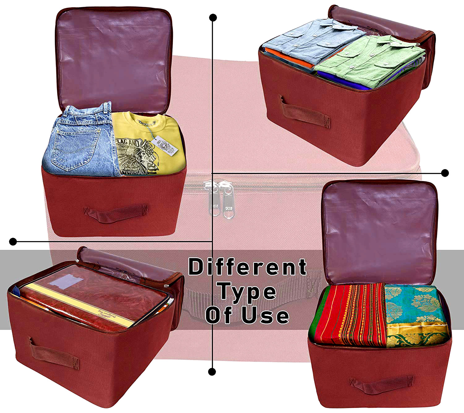 Kuber Industries Small Size Multi-Purpose Storage Bag/ Wardrobe Organizer/Clothing Storage Organizer/Travel Storage Bag/ Saree Storage Bag with Zipper Closure And Strong Handle (Maroon)-HS_38_KUBMART21321