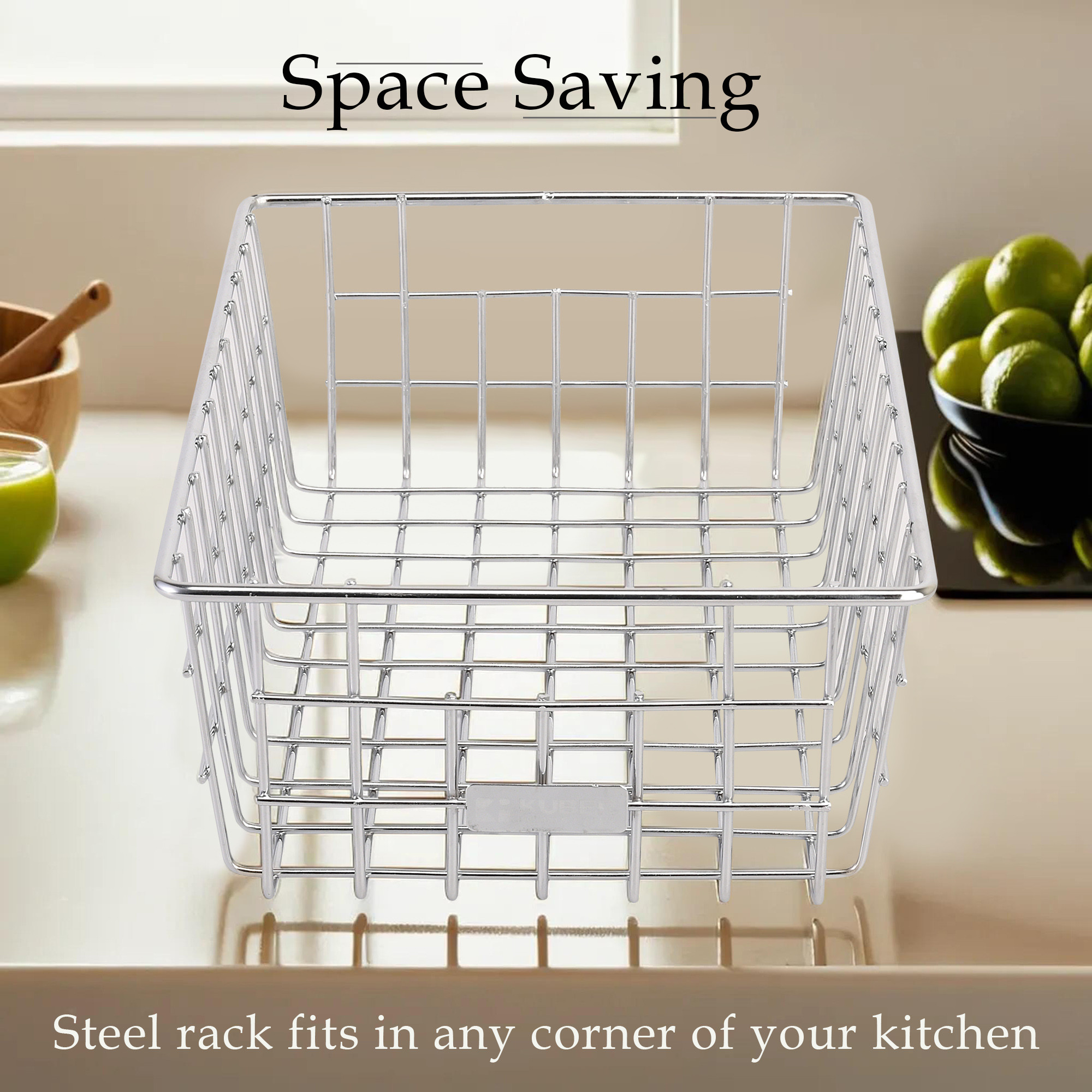 Kuber Industries Small Stainless Steel Basket for Storage - Pooja Items  Kitchen Storage Tokri for Onion Organizing - With Handles - Silver