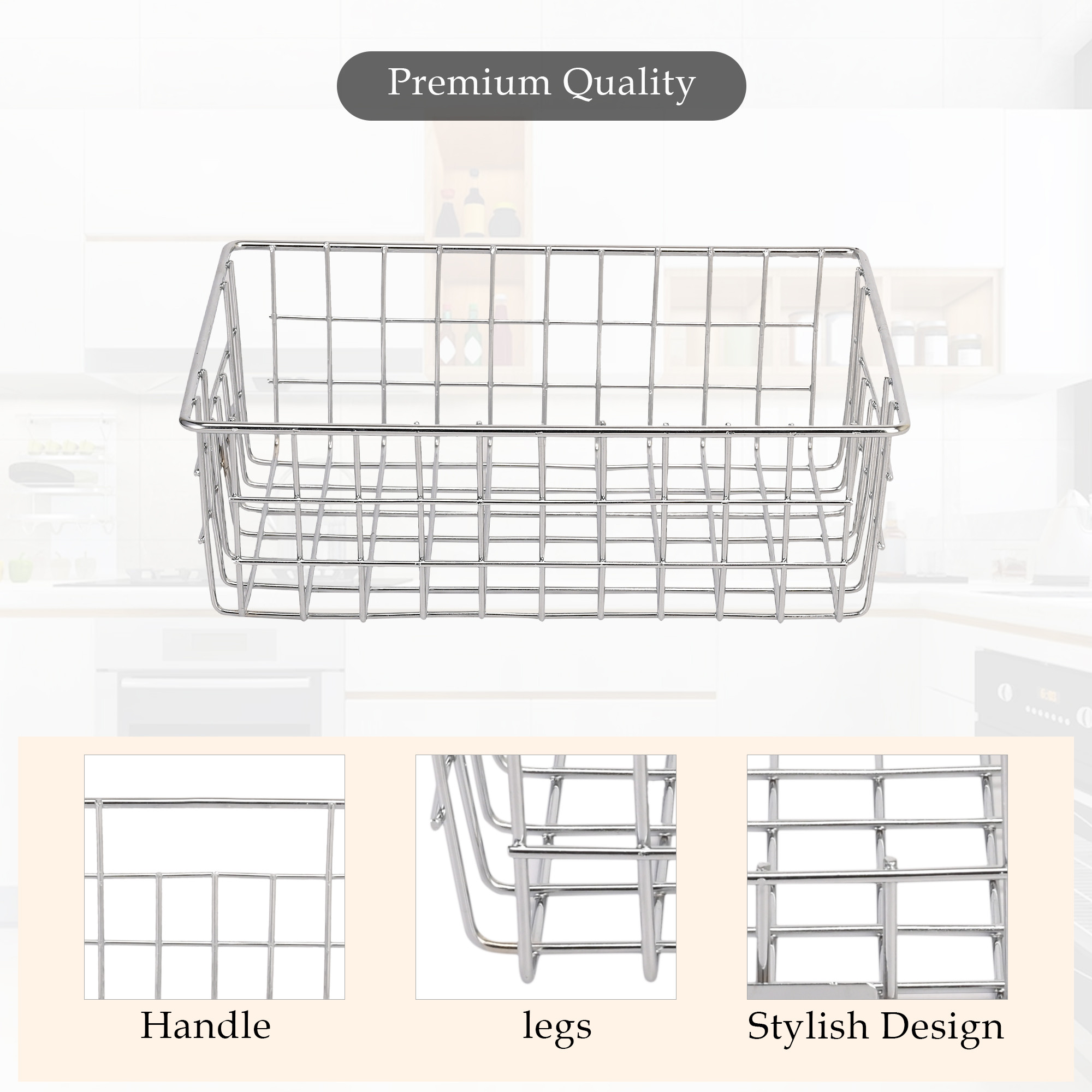 Kuber Industries Small Stainless Steel Basket for Storage - Pooja Items  Kitchen Storage Tokri for Onion Organizing - With Handles - Silver