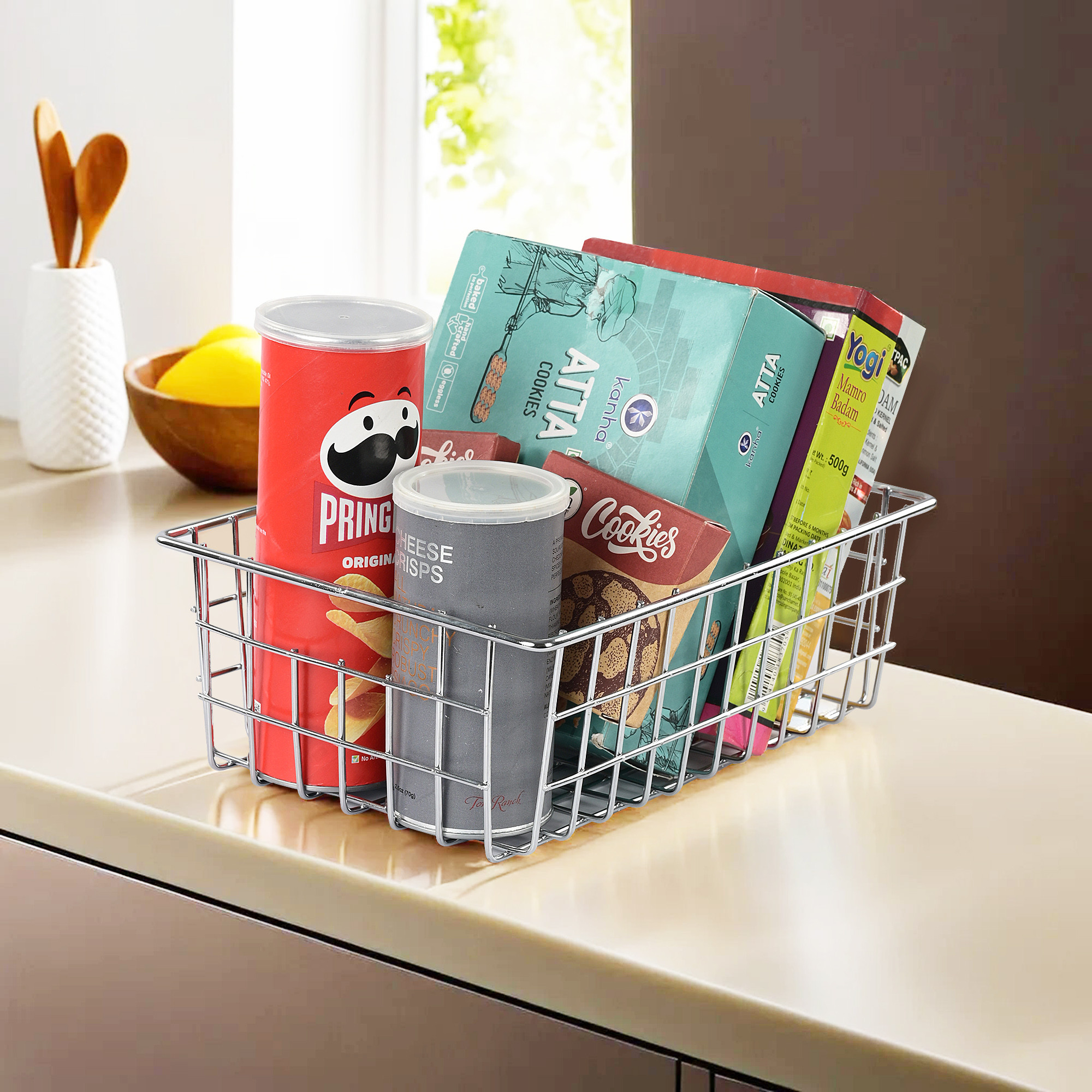 Kuber Industries Small Stainless Steel Dish Rack for Kitchen Storage - Vessels Organizer Stands With Handle - Silver