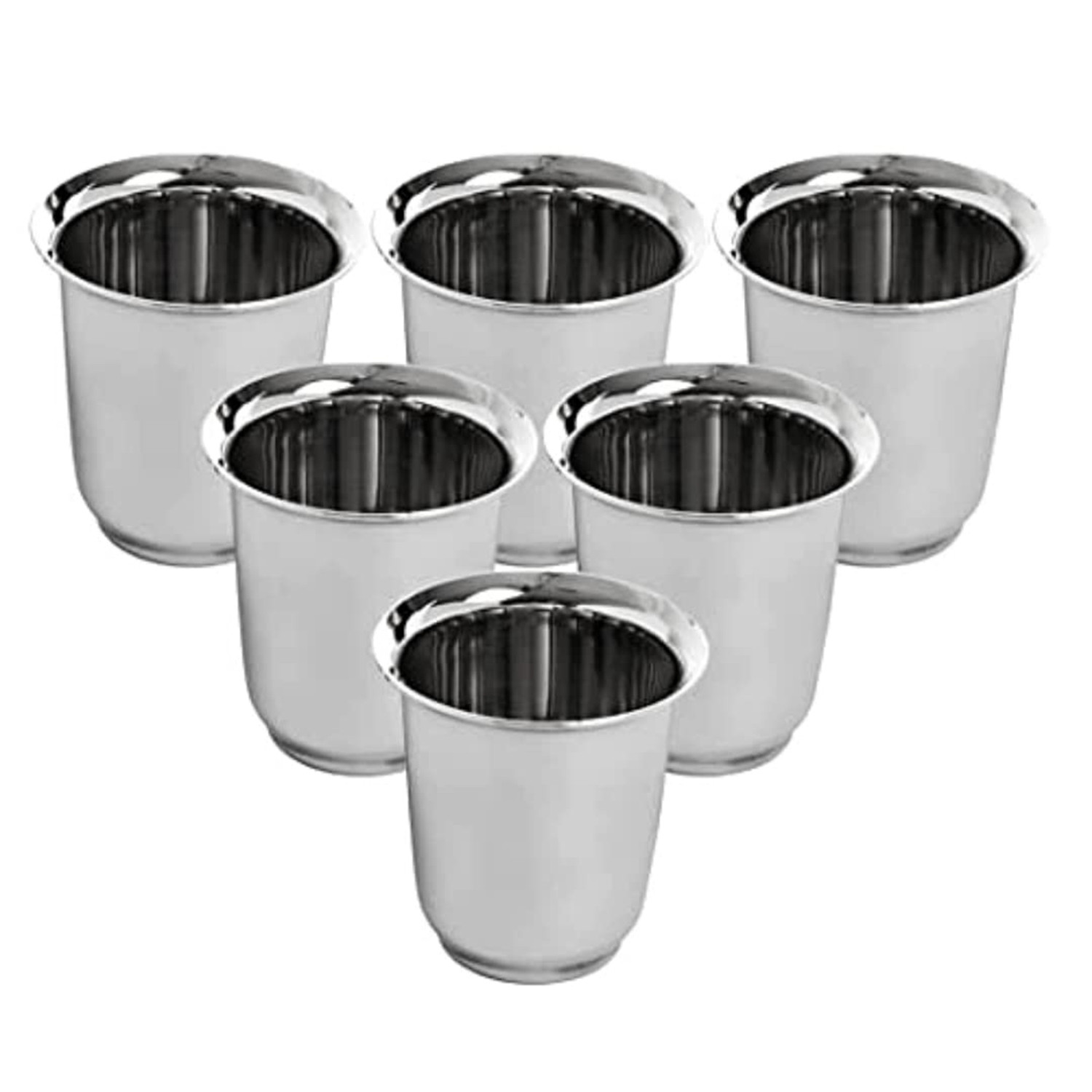 Kuber Industries Small Stainless Steel Glass | Set of 6 I South Indian Design | Multipurpose Serving Tea Coffee I Mirror Finish | Easy to Clean & Maintain