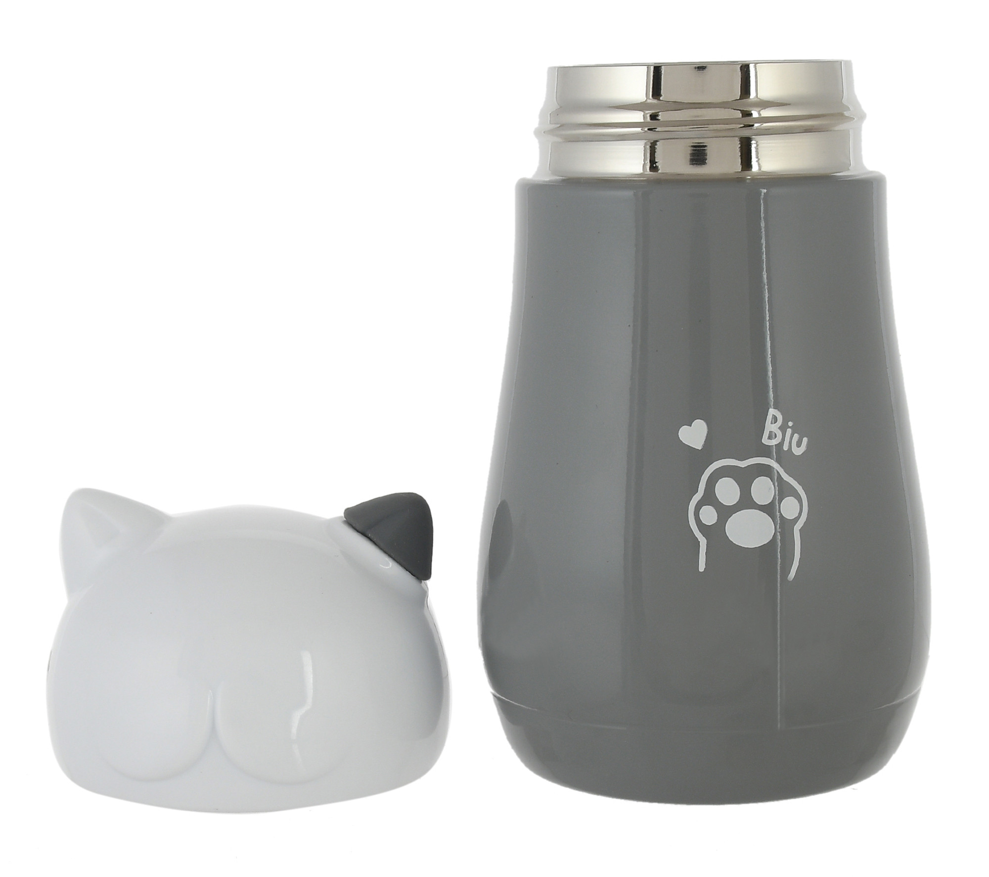 Kuber Industries Small Stainless Steel Hot & Cold Vacuum Thermos Travel Mug Tea Water Bottle Coffee Flask, 280ml (Grey)