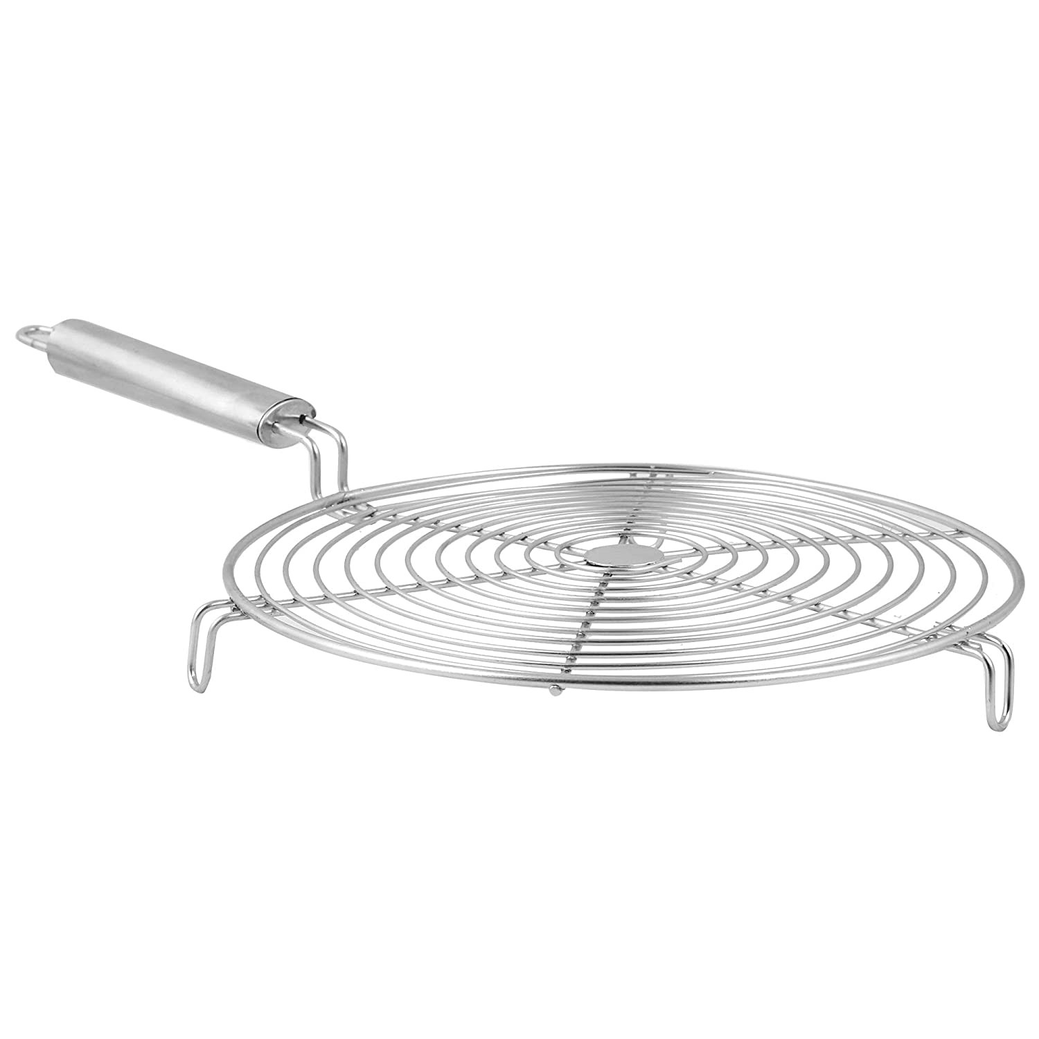 Kuber Industries Small Stainless Steel Round Papad Jali/Roti Roast Grill/Papad Roast Grill with Steel Handle (Silver)