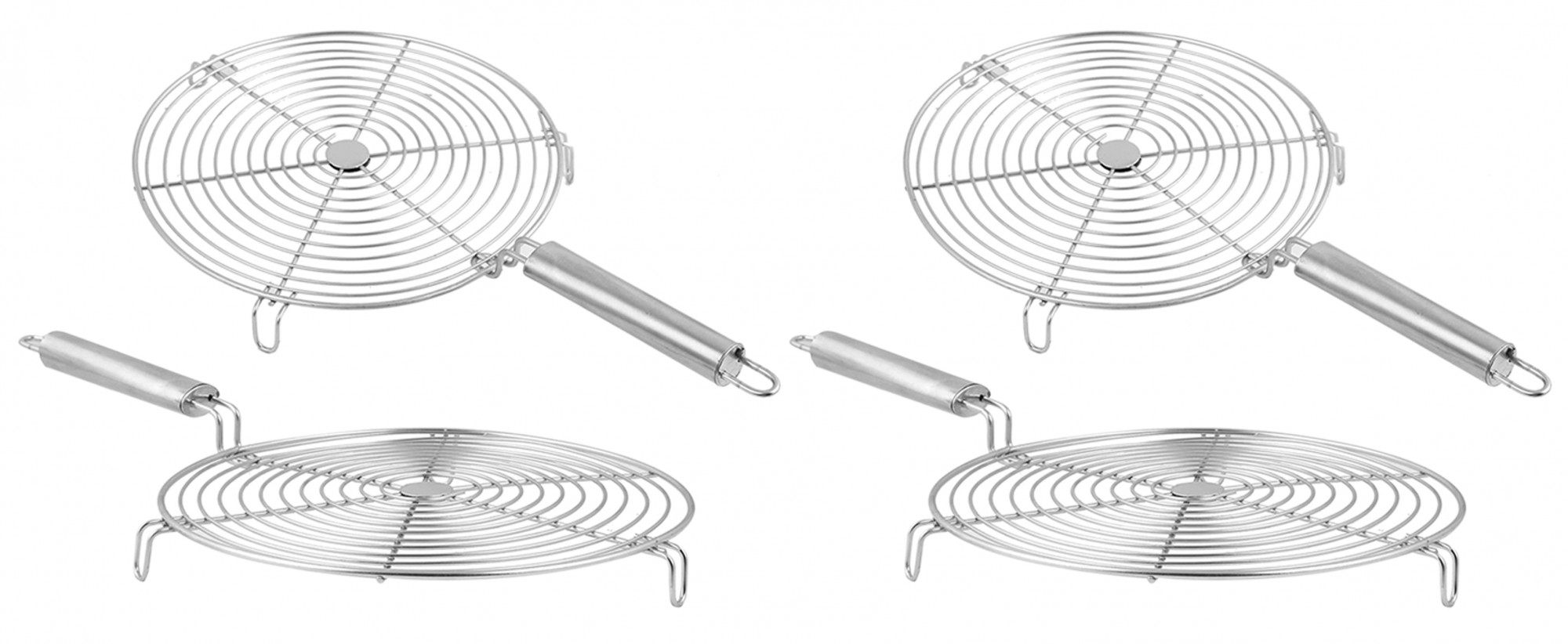Kuber Industries Small Stainless Steel Round Papad Jali/Roti Roast Grill/Papad Roast Grill with Steel Handle (Silver)